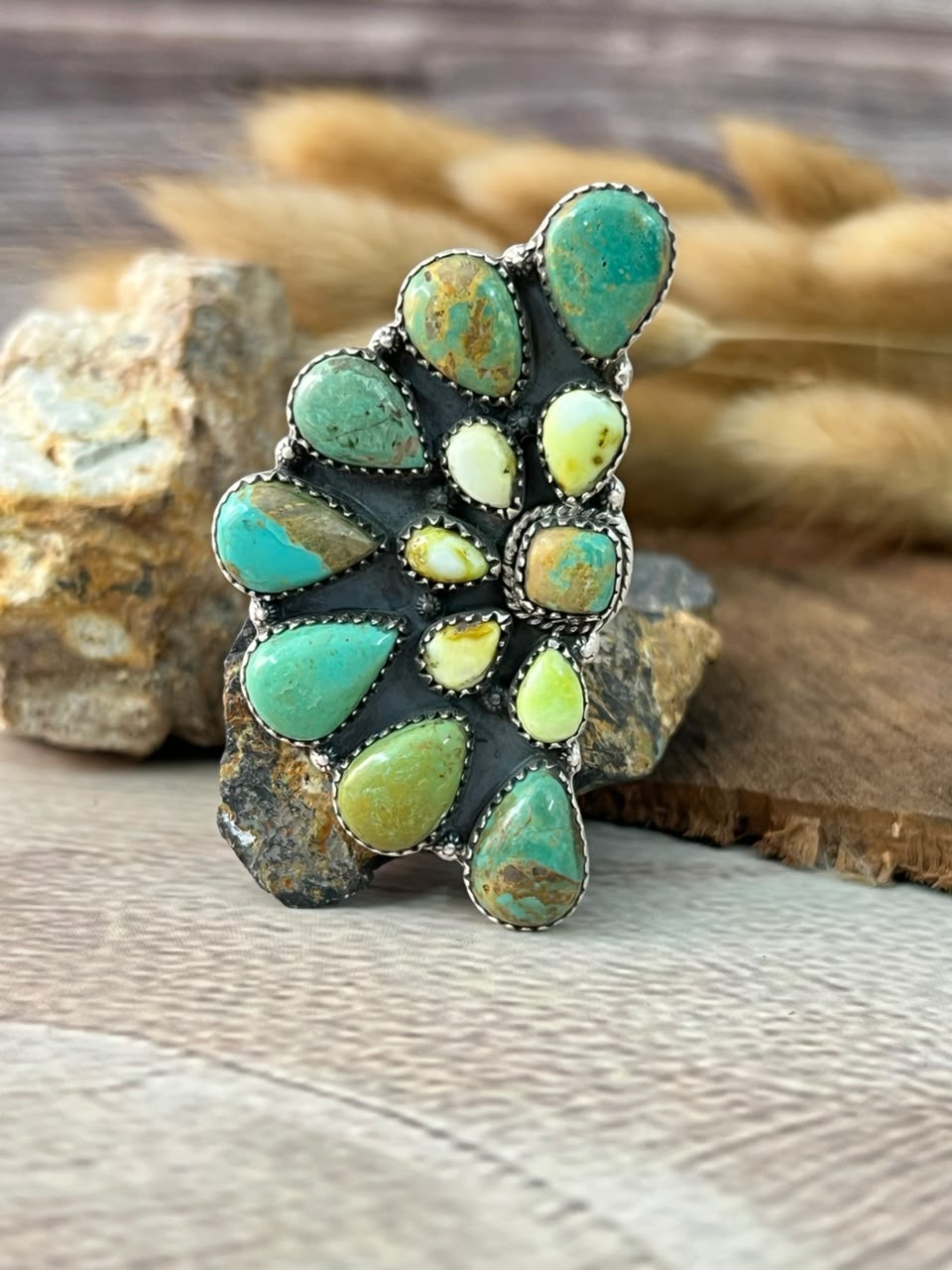 Handmade Sterling Silver Cripple Creek with Palomino Turquoise Adjustable Ring Signed Nizhoni (9)