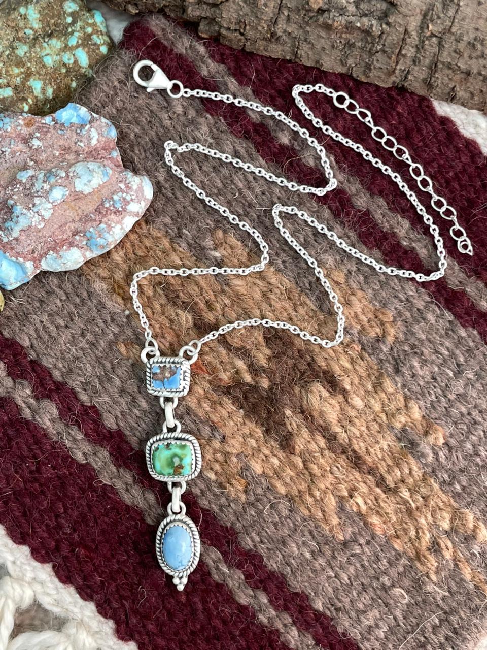 Handmade Sterling Silver Sonoran Mountain Turquoise with Golden Hills Turquoise Necklace "Signed Nizhoni"