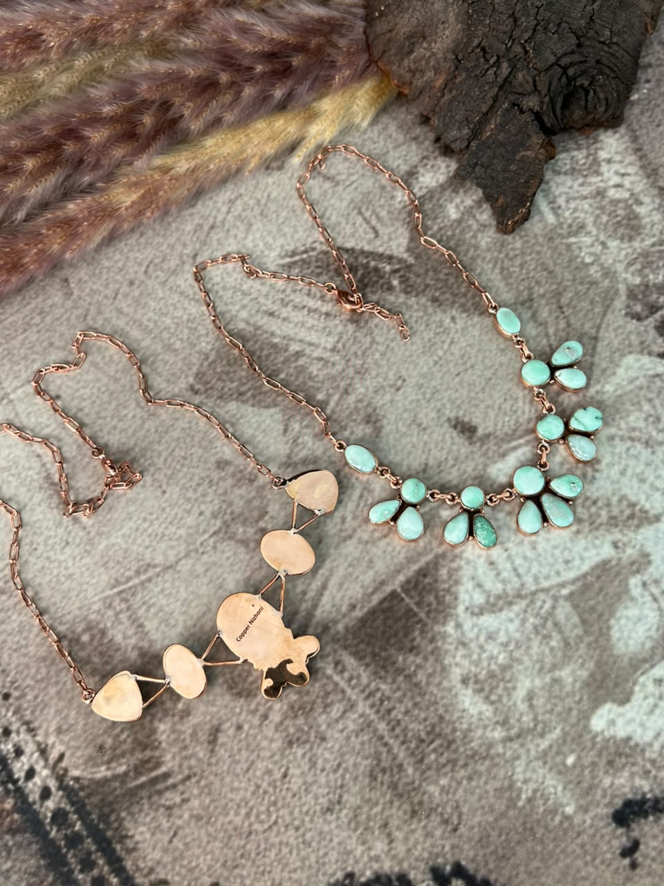 Handmade Paloma and Sierra Bella Turquoise Copper Collection: Necklace Signed Nizhoni