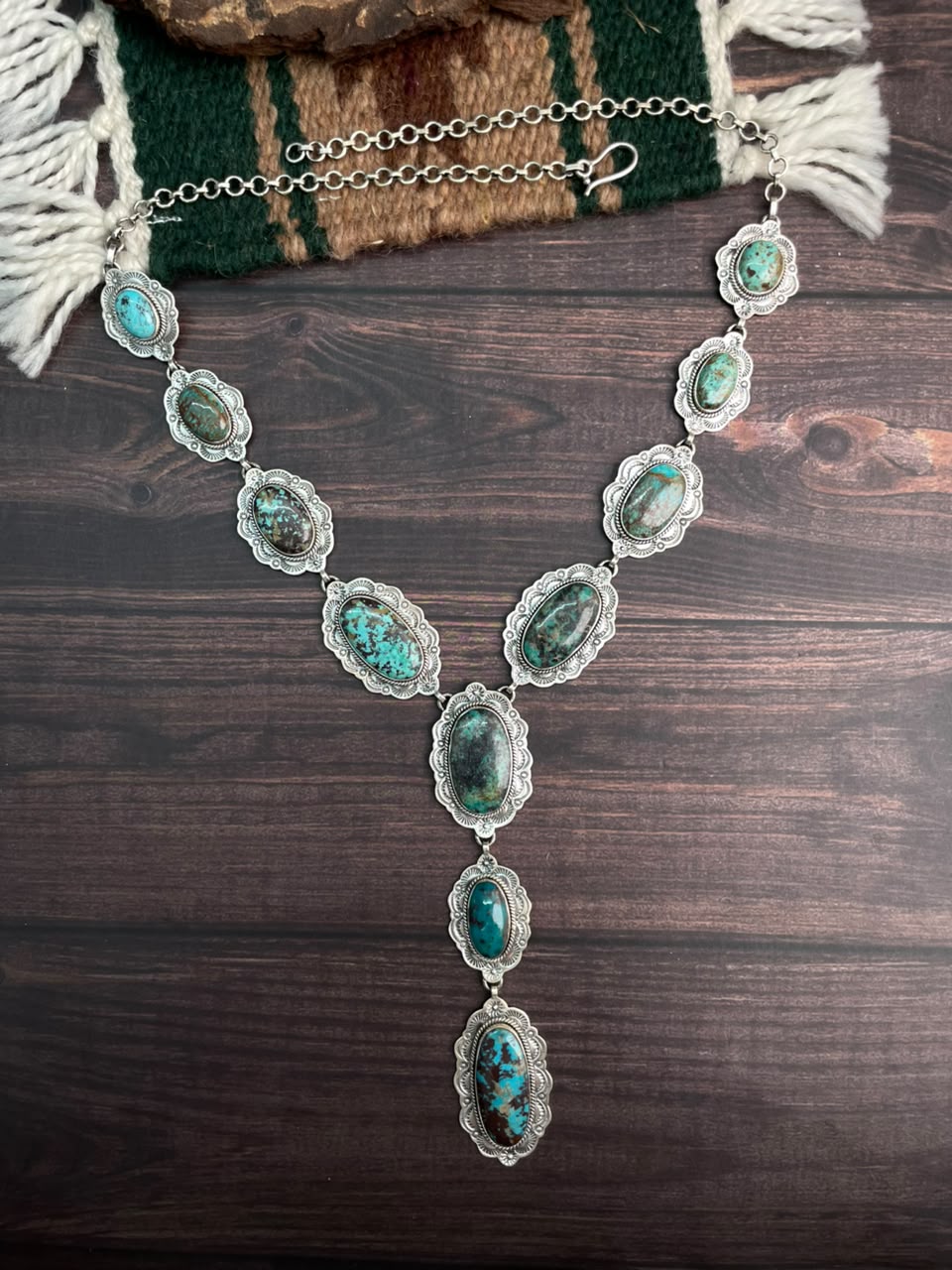 Handmade Sterling Silver Crimson Cowgirl Turquoise Collection: 'Y Shaped' Necklace Signed Nizhoni