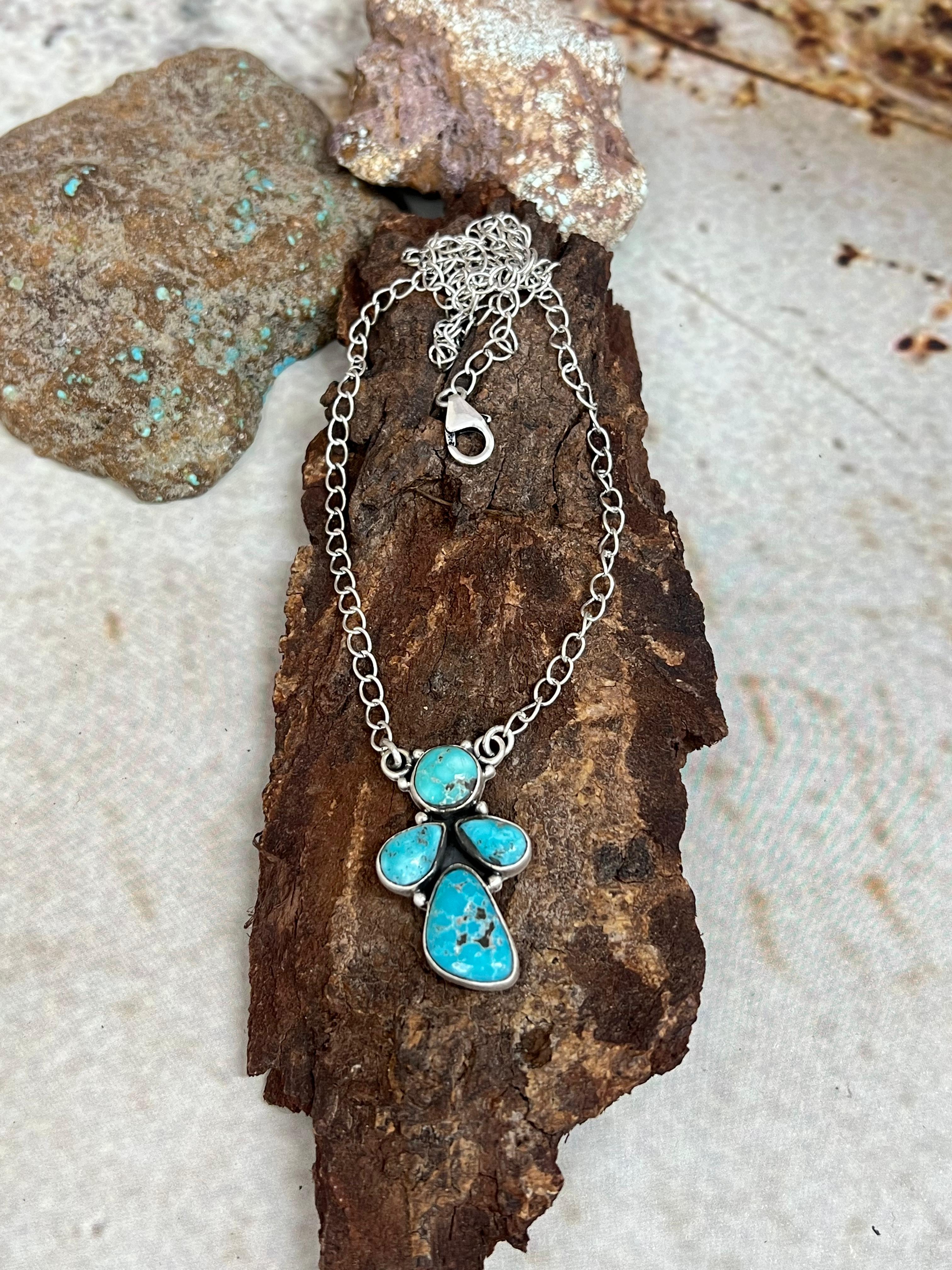 Handmade Sterling Silver White Water Turquoise Necklace Signed Nizhoni