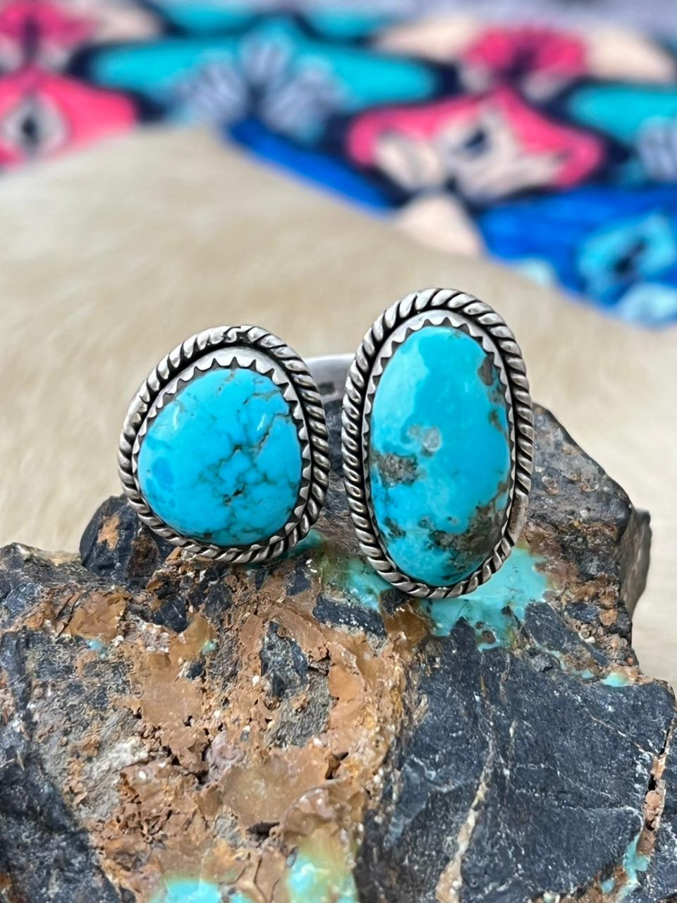 Handmade Sterling Silver Arizona Blue Turquoise Adjustable Ring "Signed Nizhoni"