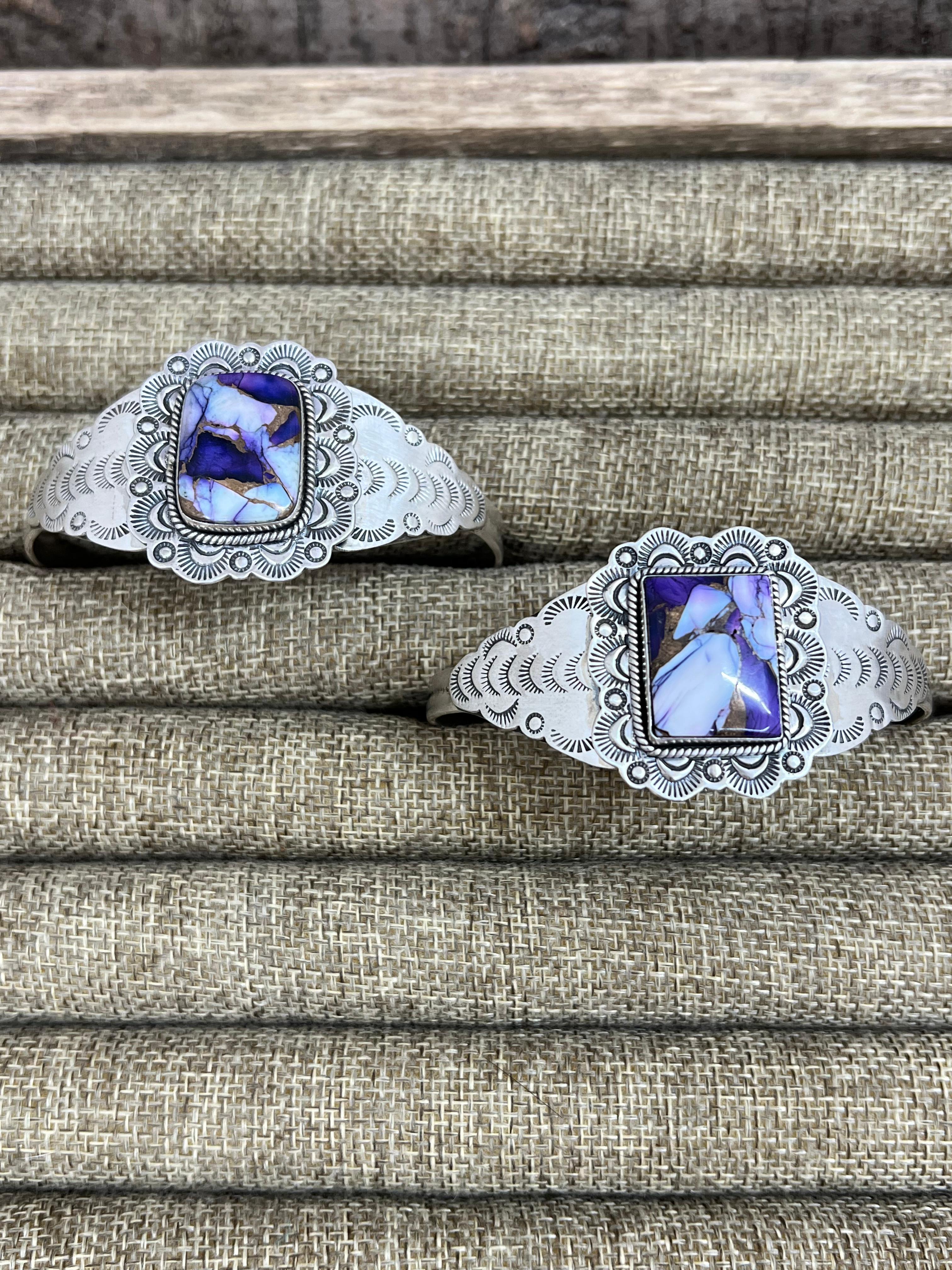 Handmade Sterling Silver Purple Ice Rose Dahlia Cuff Bracelet with Signed Nizhoni