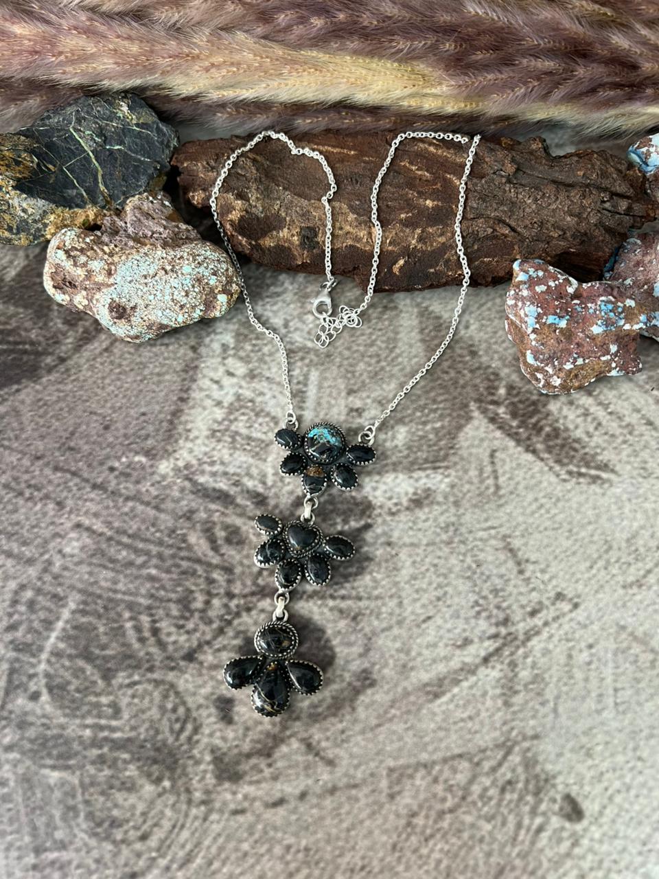 Handmade Sterling Silver Blackjack Turquoise Necklace "Signed Nizhoni"