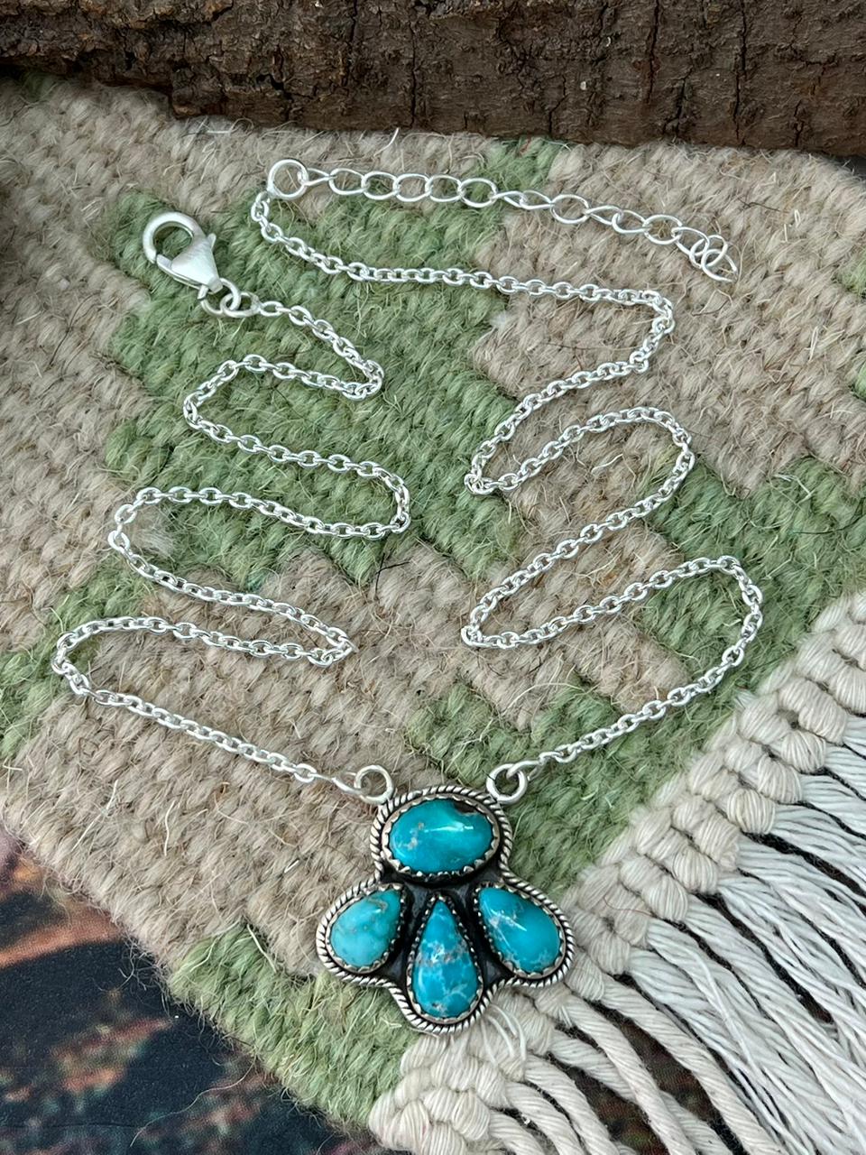 Handmade Sterling Silver White Water Turquoise Necklace "Signed Nizhoni"