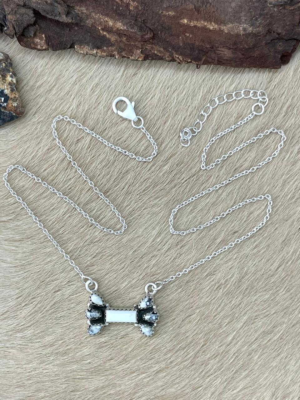 Handmade Sterling Silver White Buffalo Necklace "Signed Nizhoni"