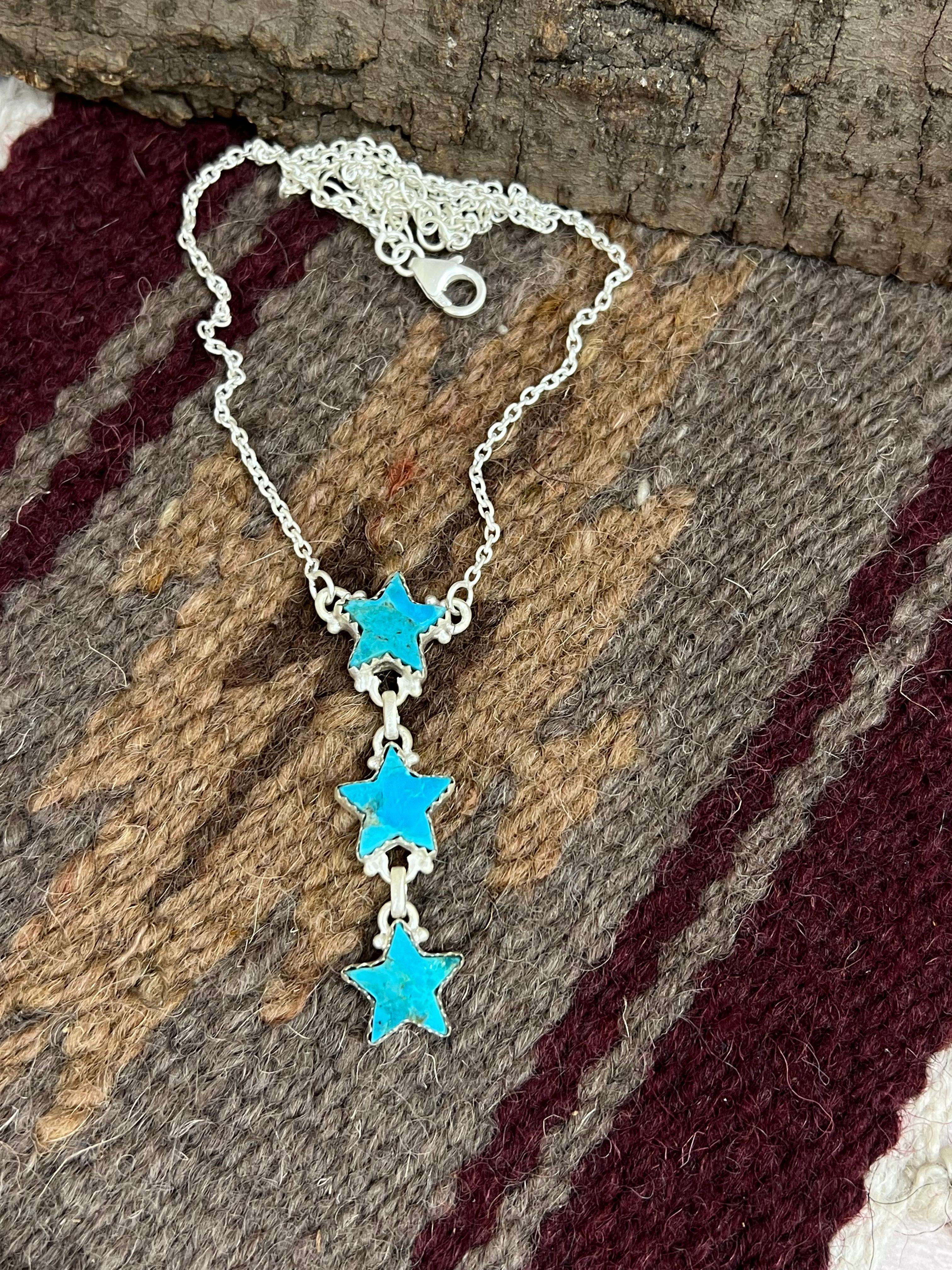 Handmade Sterling Silver Kingman Turquoise Necklace with Signed Nizhoni