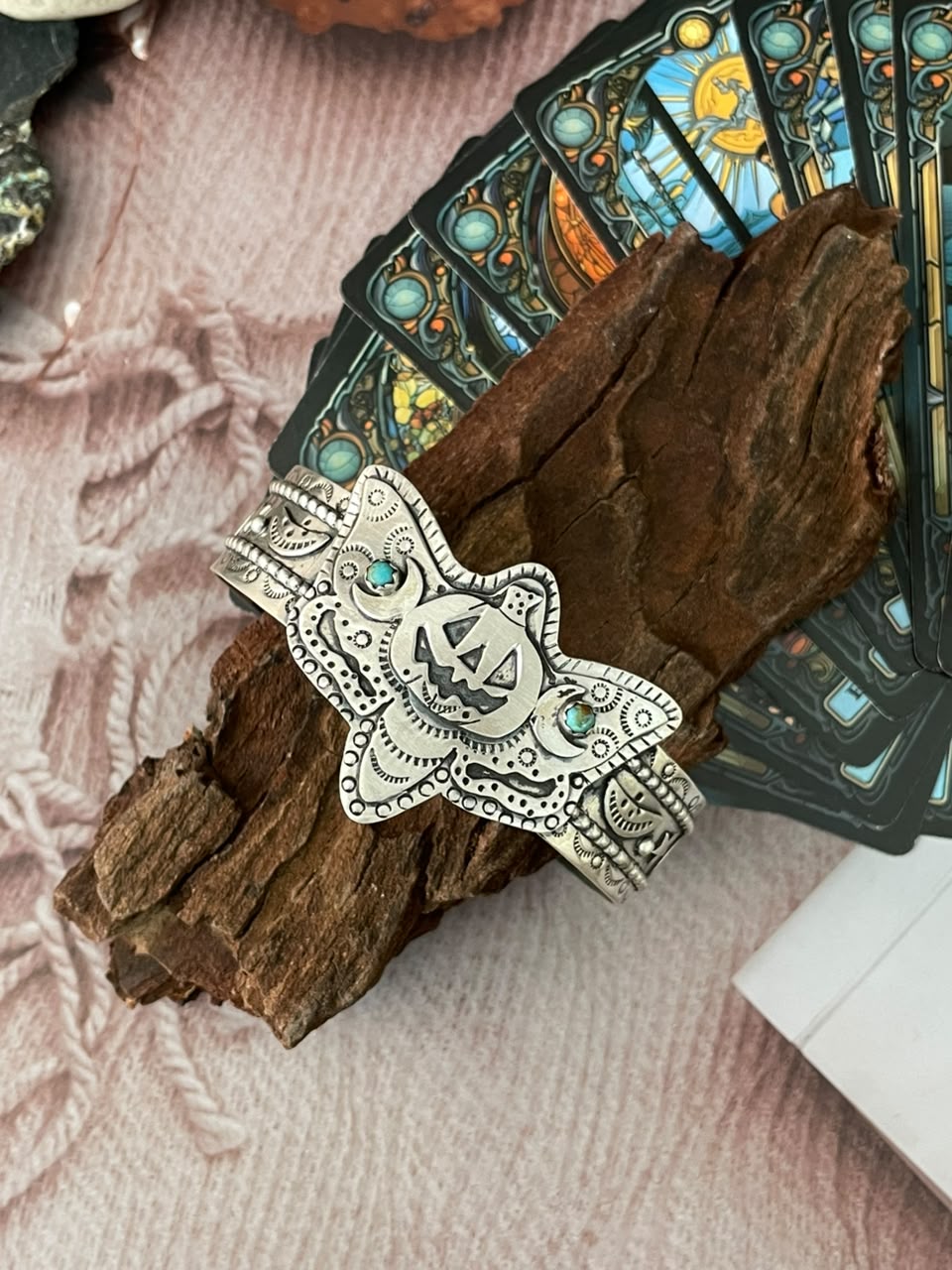 Handmade Sterling Silver Kingman Turquoise Halloween Collection: Cuff Bracelet Signed Nizhoni