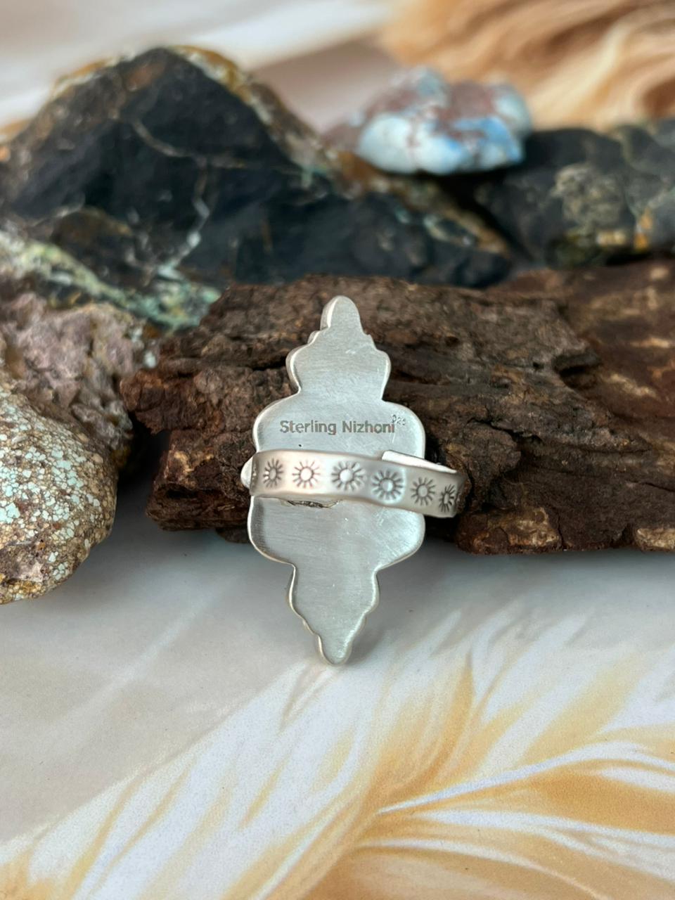 Handmade Sterling Silver Kingman Turquoise Adjustable Ring "Signed Nizhoni"