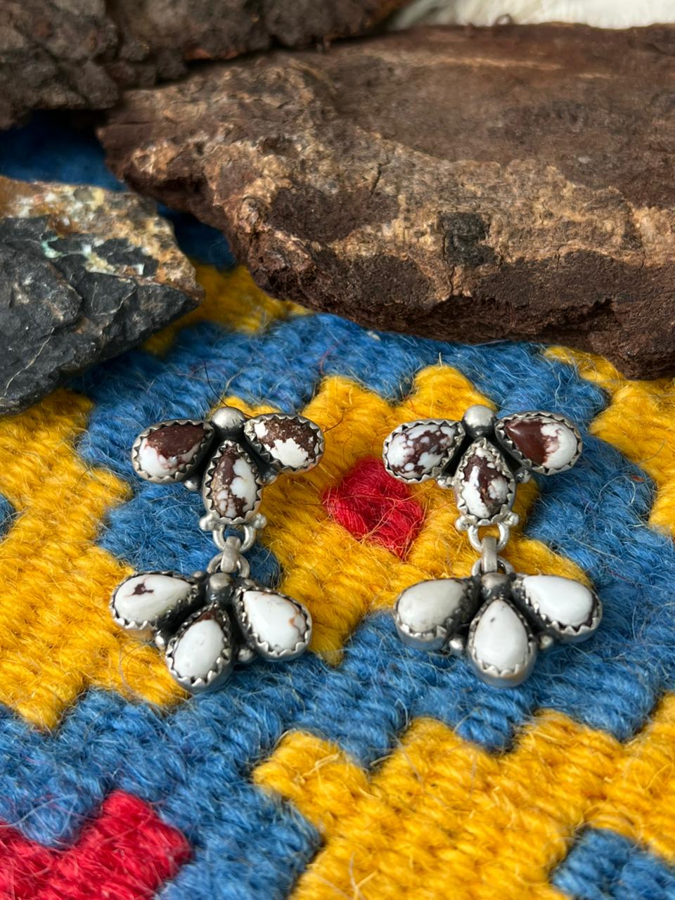 Handmade Sterling Silver Wildhorse Magnesite Post Dangle Earrings "Signed Nizhoni"