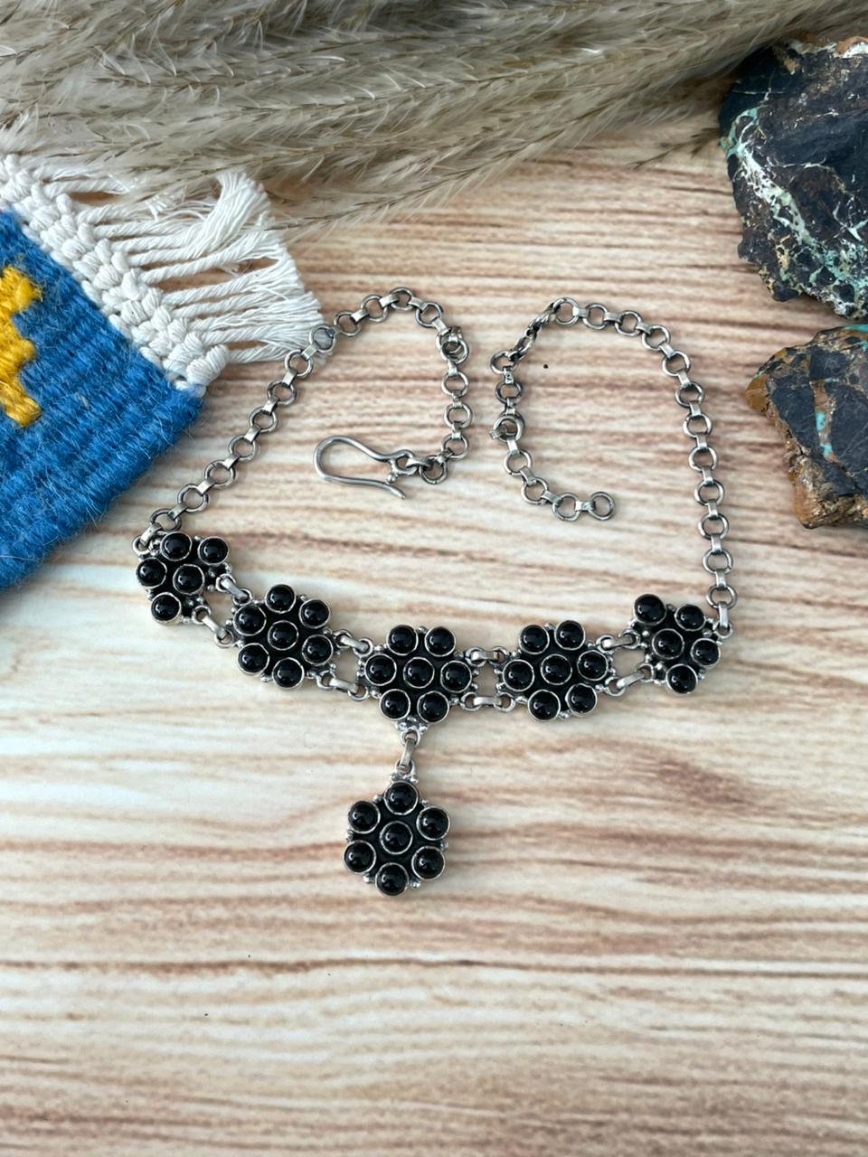 Handmade Sterling Silver Black Onyx Choker Necklace "Signed Nizhoni"