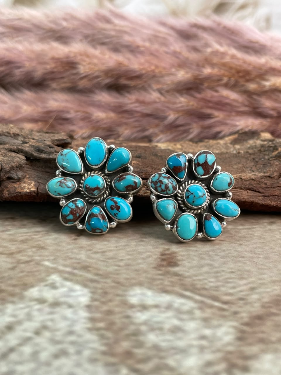 Handmade Sterling Silver Egyptian Turquoise Collection: Post Studs Earrings Signed Nizhoni