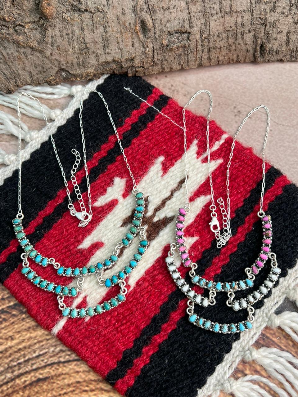 Handmade Sterling Silver Cotton Candy, Kingman Turquoise Necklace "Signed Nizhoni"