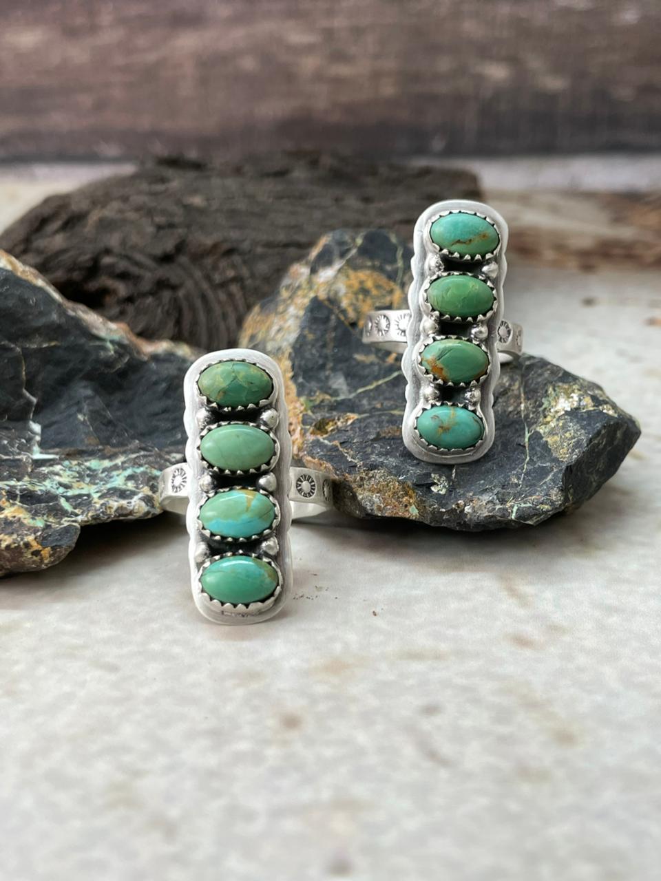 Handmade Sterling Silver Kingman Turquoise Adjustable Ring "Signed Niz