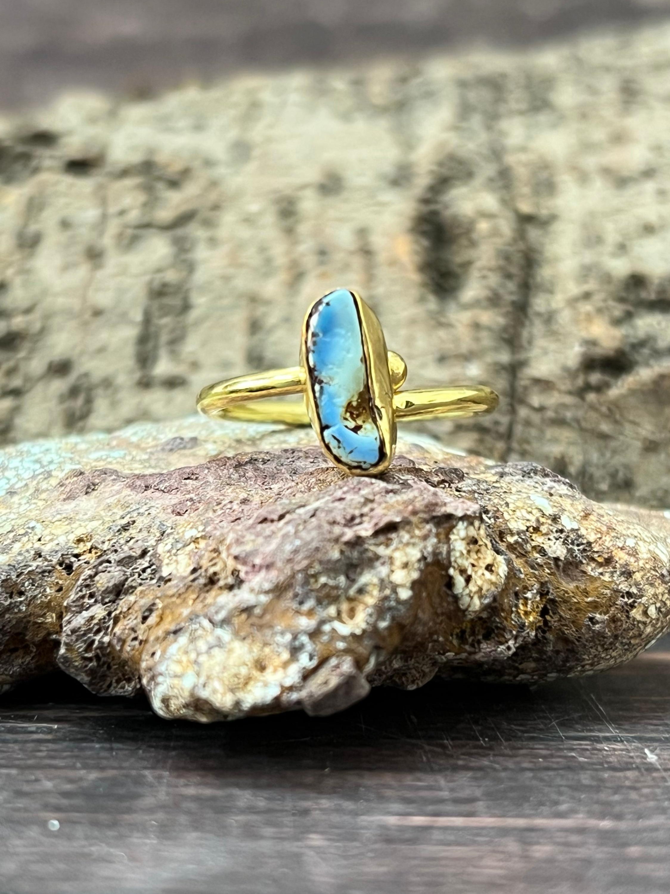 “The Golden Collection” Natural Golden Hills Turquoise Adjustable Stacker Delicate Ring