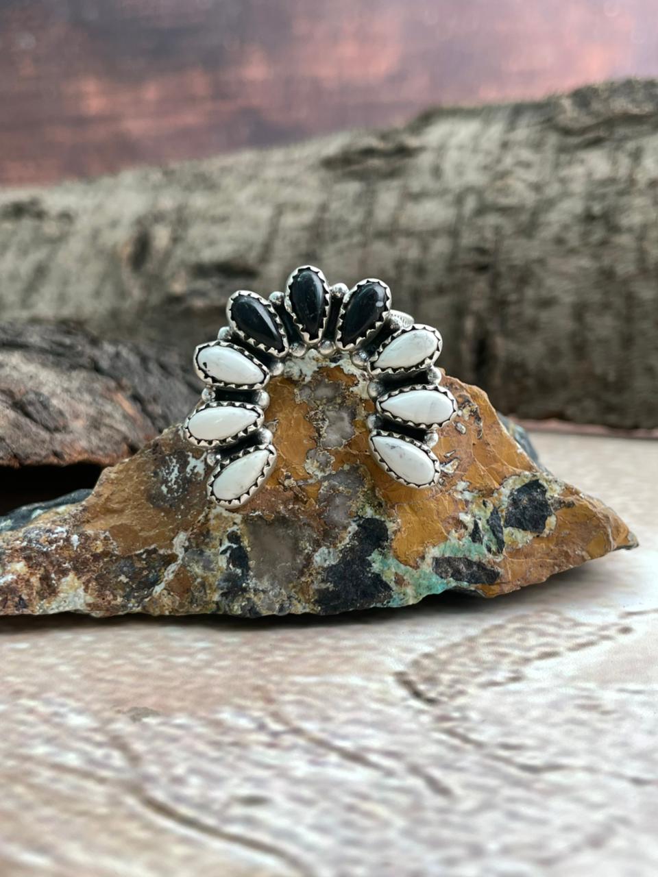 Handmade Sterling Silver White Buffalo Adjustable Ring "Signed Nizhoni"