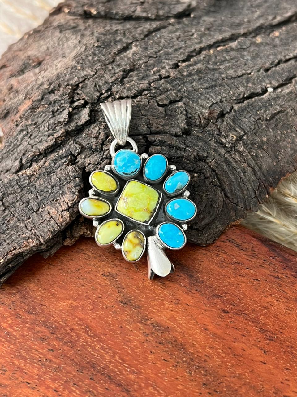 Handmade Sterling Silver Palomino with White Water Turquoise Collection: Pendant "Signed Nizhoni"