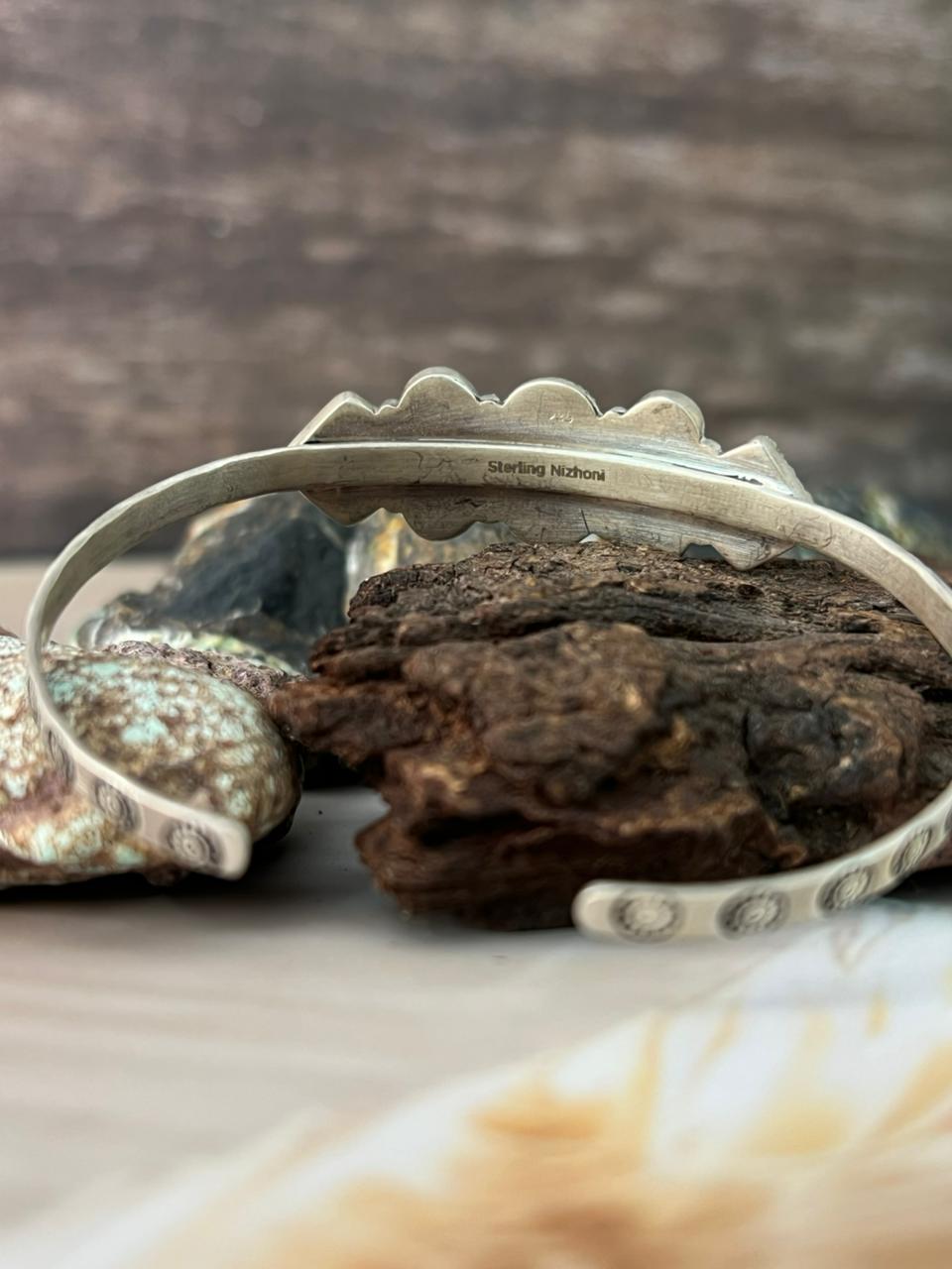 Handmade Sterling Silver Spring Collection: Bumblebee with Sonoran and White Buffalo Bracelet "Signed Nizhoni"
