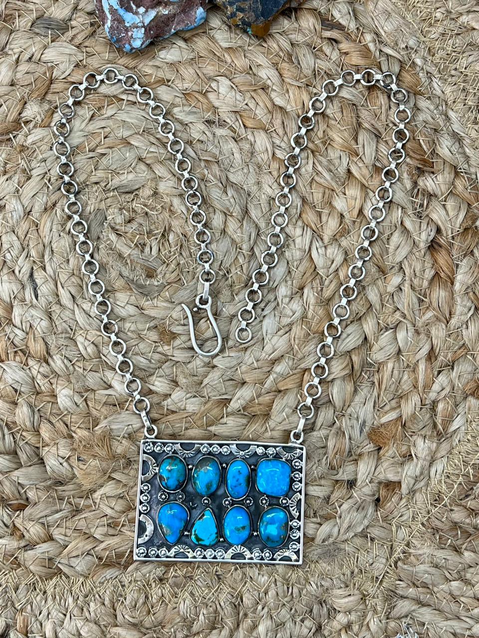 Handmade Sterling Silver Arizona Blue Turquoise Necklace "Signed Nizhoni"