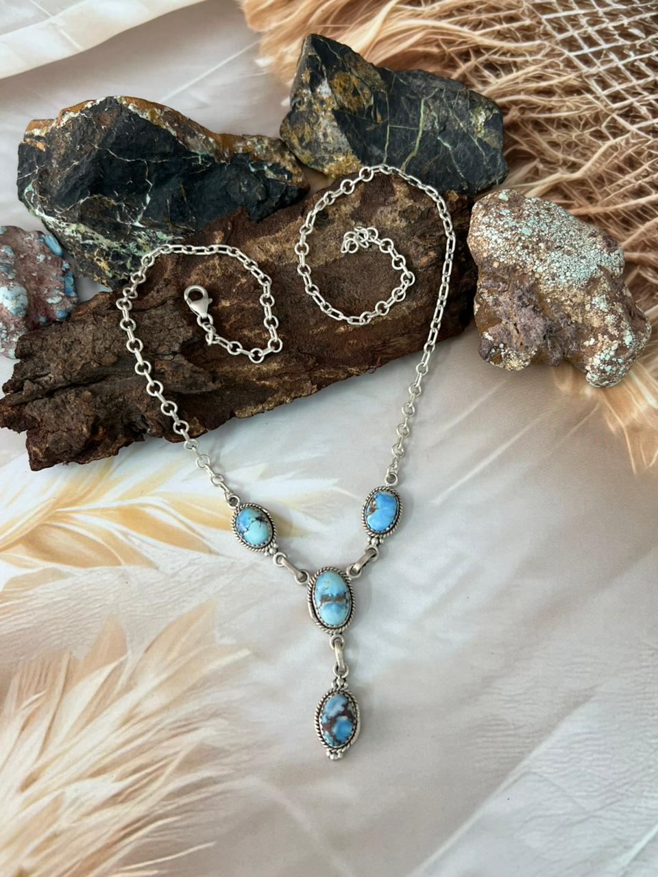 Handmade Sterling Silver Golden Hills Turquoise Necklace "Signed Nizhoni"