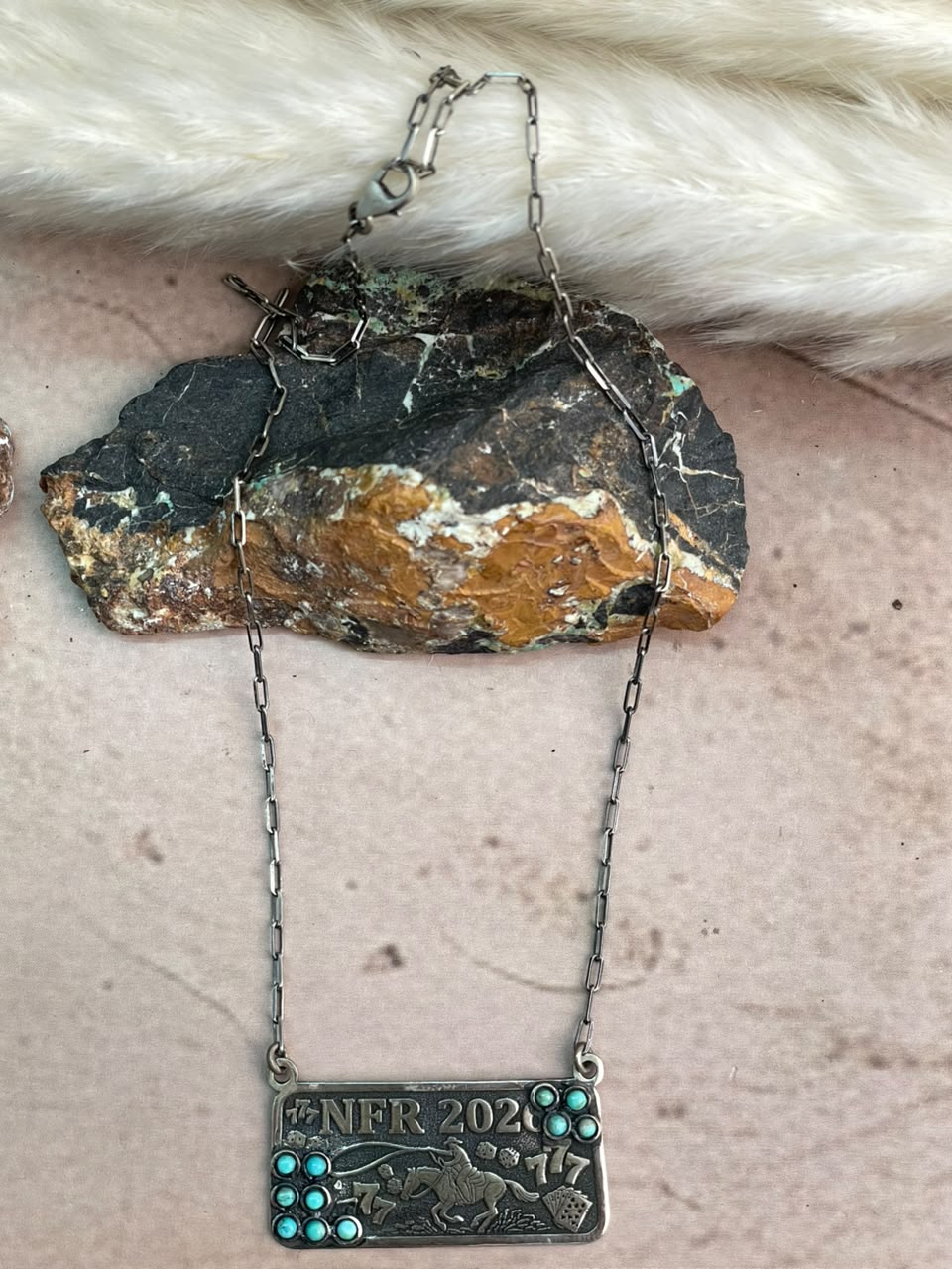 Handmade Sterling Silver Kingman Turquoise NFR Collection: Necklace Signed Nizhoni