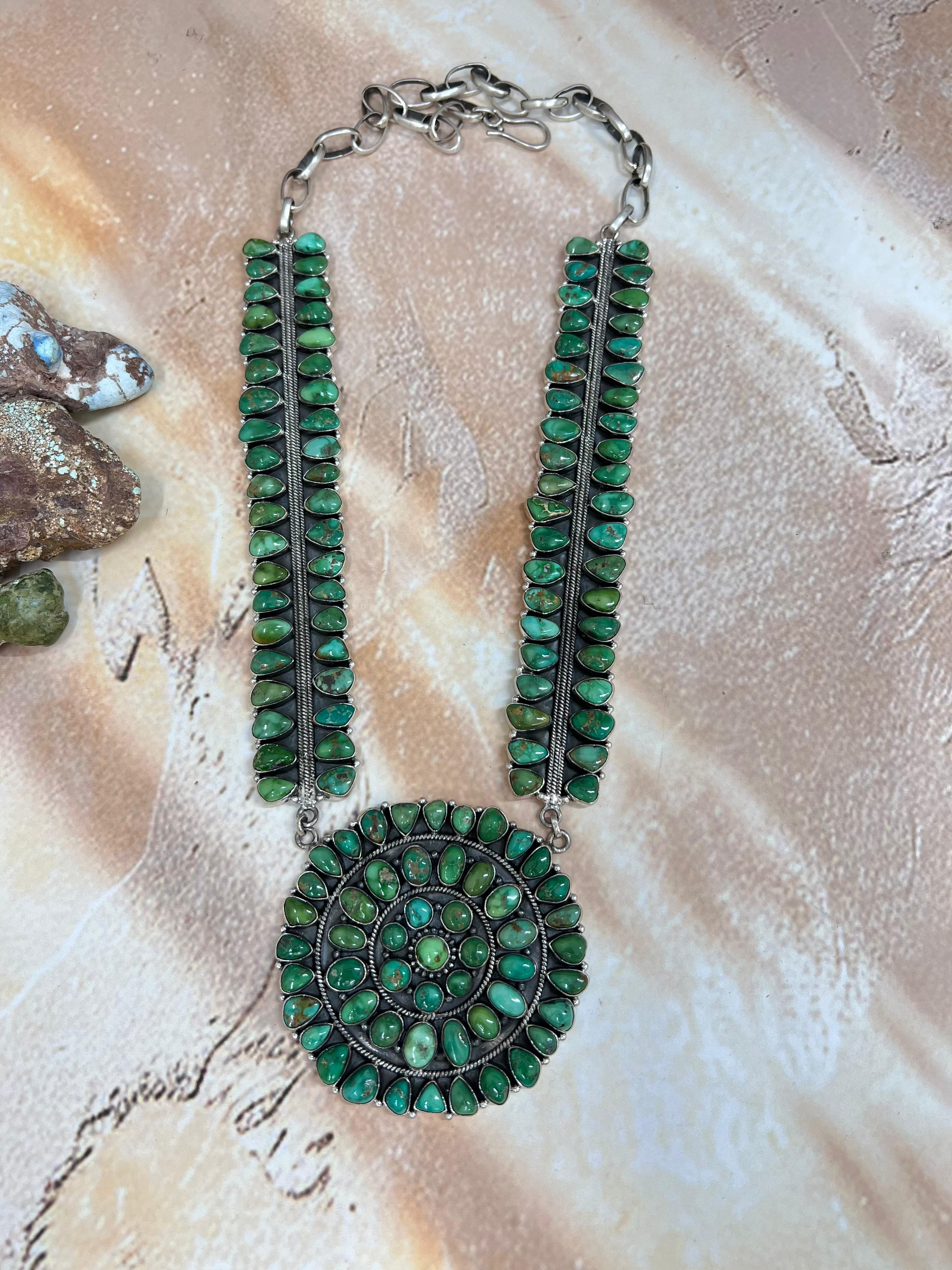 Handmade Sterling Silver Sonoran Mountain Turquoise Necklace with Signed Nizhoni