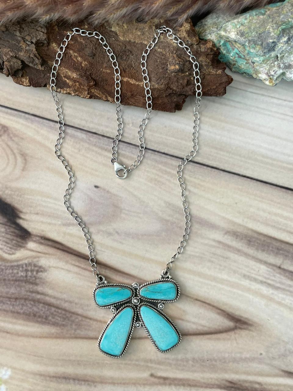Handmade Sterling Silver Green Kingman Turquoise Collection: Necklace Signed Nizhoni