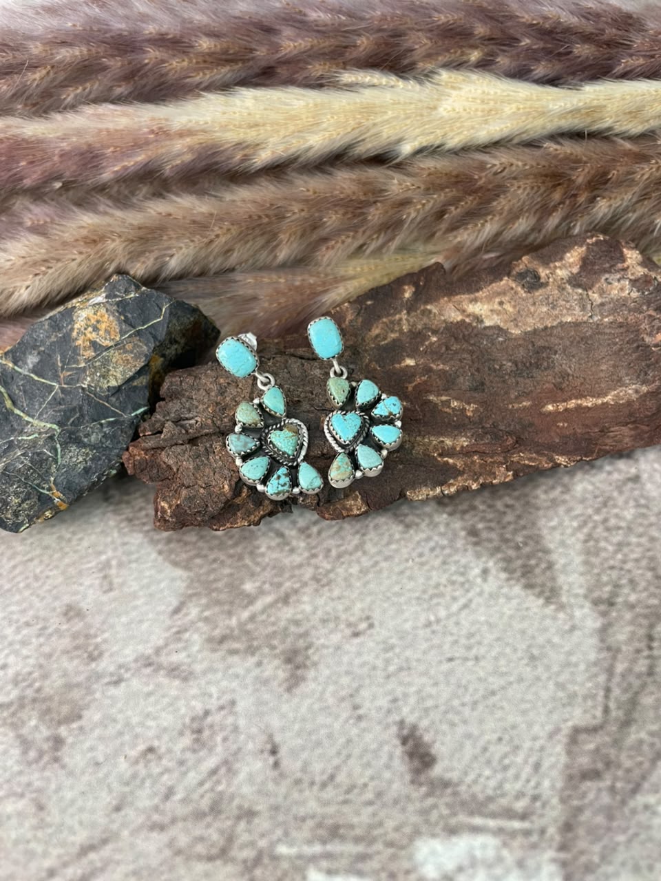 Handmade Sterling Silver Number 8 Turquoise Collection: Post Dangle Earrings Signed Nizhoni