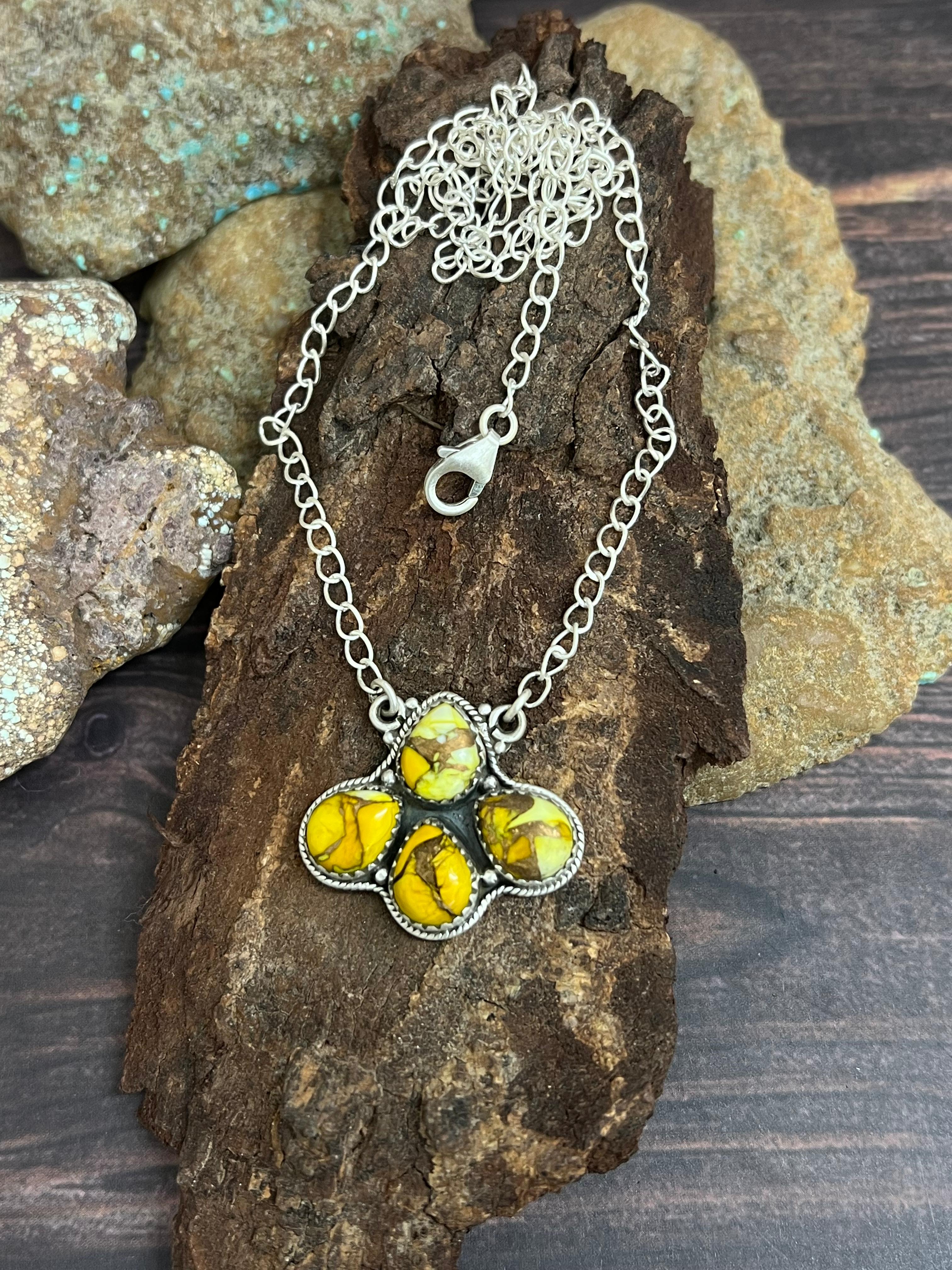 Handmade Sterling Silver Honey Dahlia Necklace with Signed Nizhoni