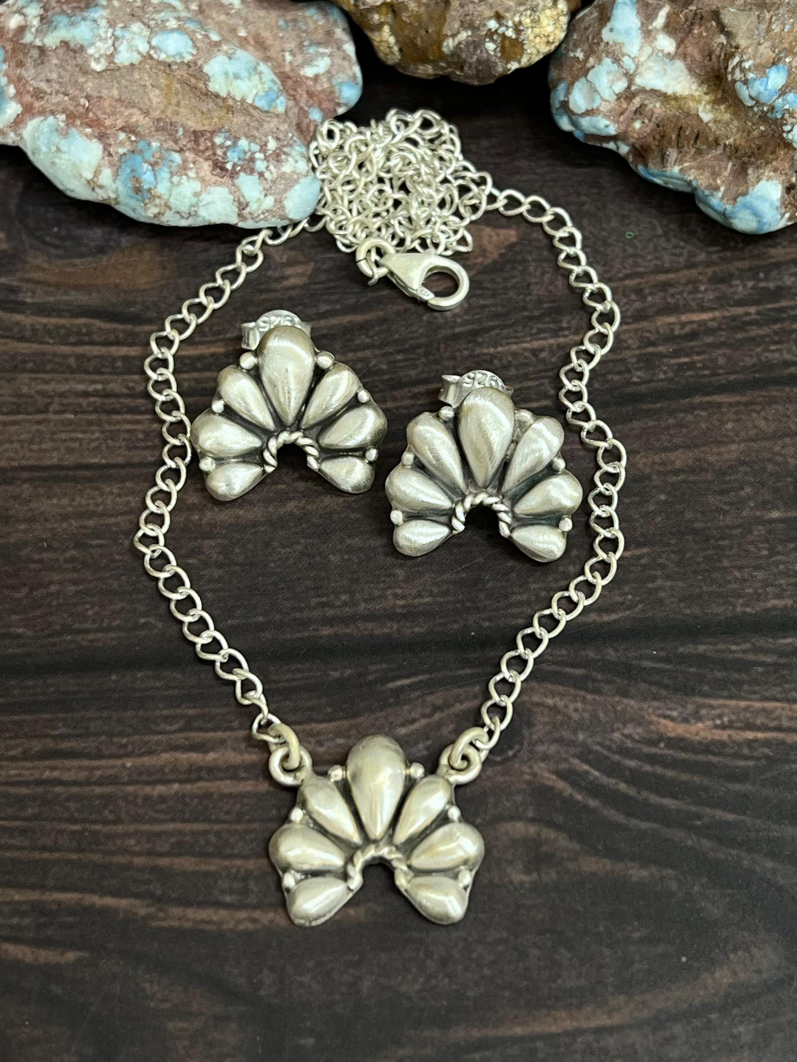 Handmade 'Sterling Silver' Necklace Earrings Set with Signed Nizhoni