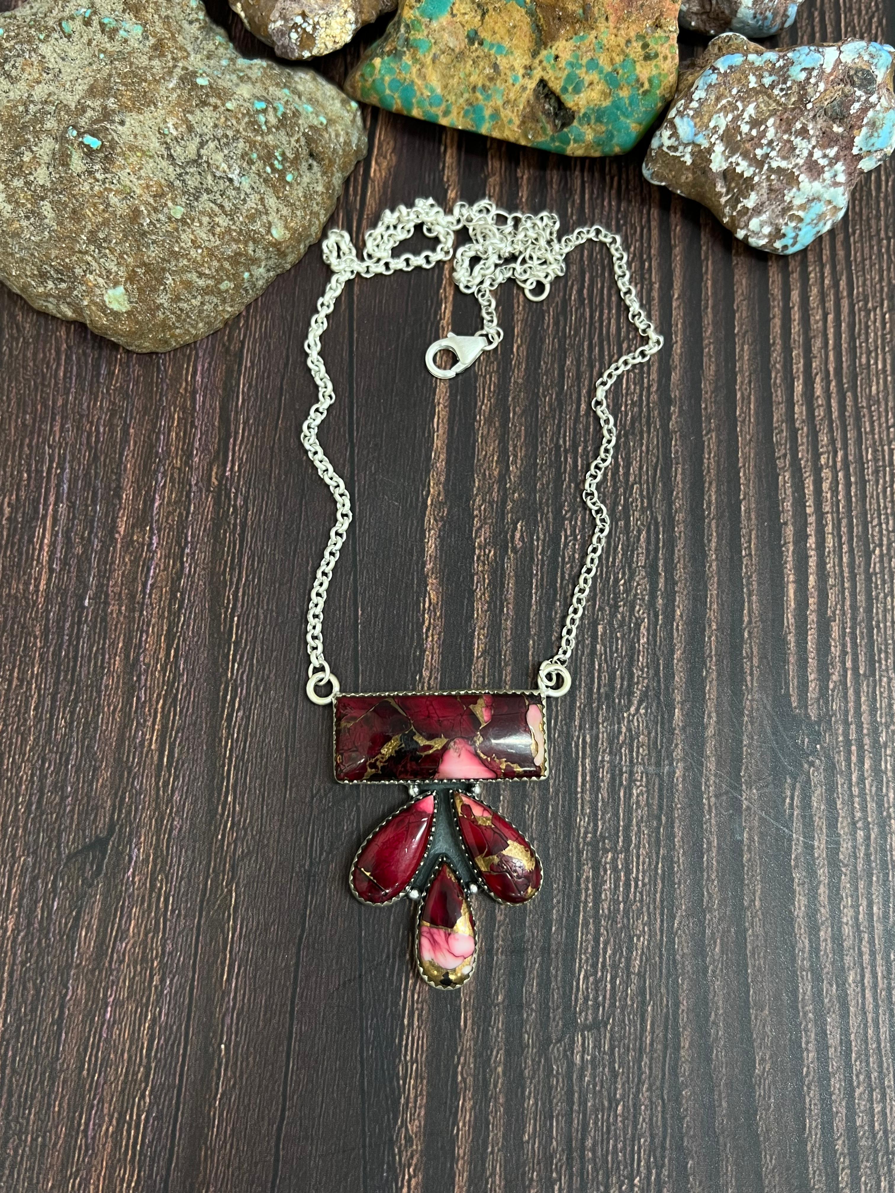 Handmade Sterling Silver Dahlia Rose Necklace with Signed Nizhoni
