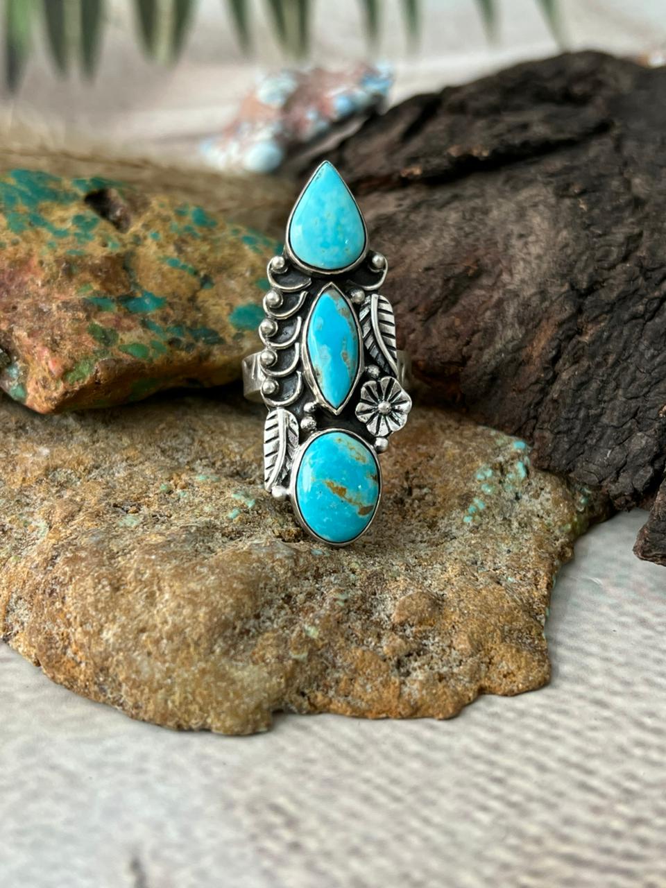 Handmade Sterling Silver Santa Maria Turquoise Adjustable Ring "Signed Nizhoni"