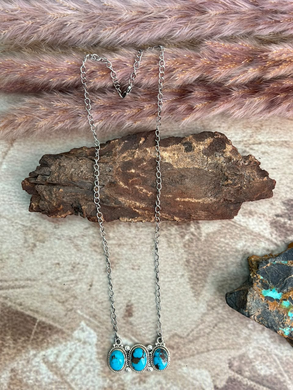 Handmade Sterling Silver Egyptian Turquoise Collection: Necklace Signed Nizhoni