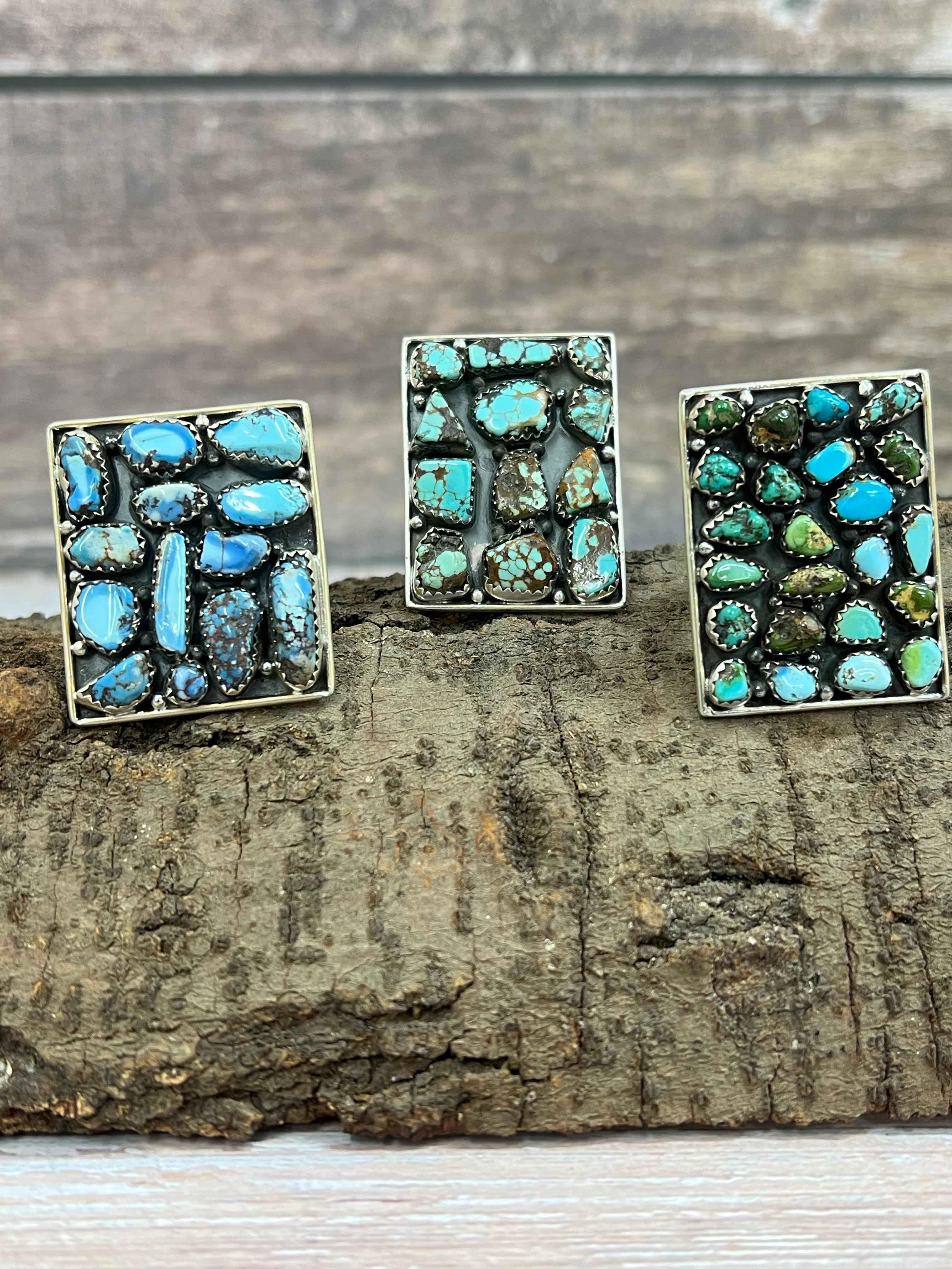 Handmade Sterling Silver Golden Hills, Number 8, Sonoran Mountain Turquoise Adjustable Ring with Signed Nizhoni