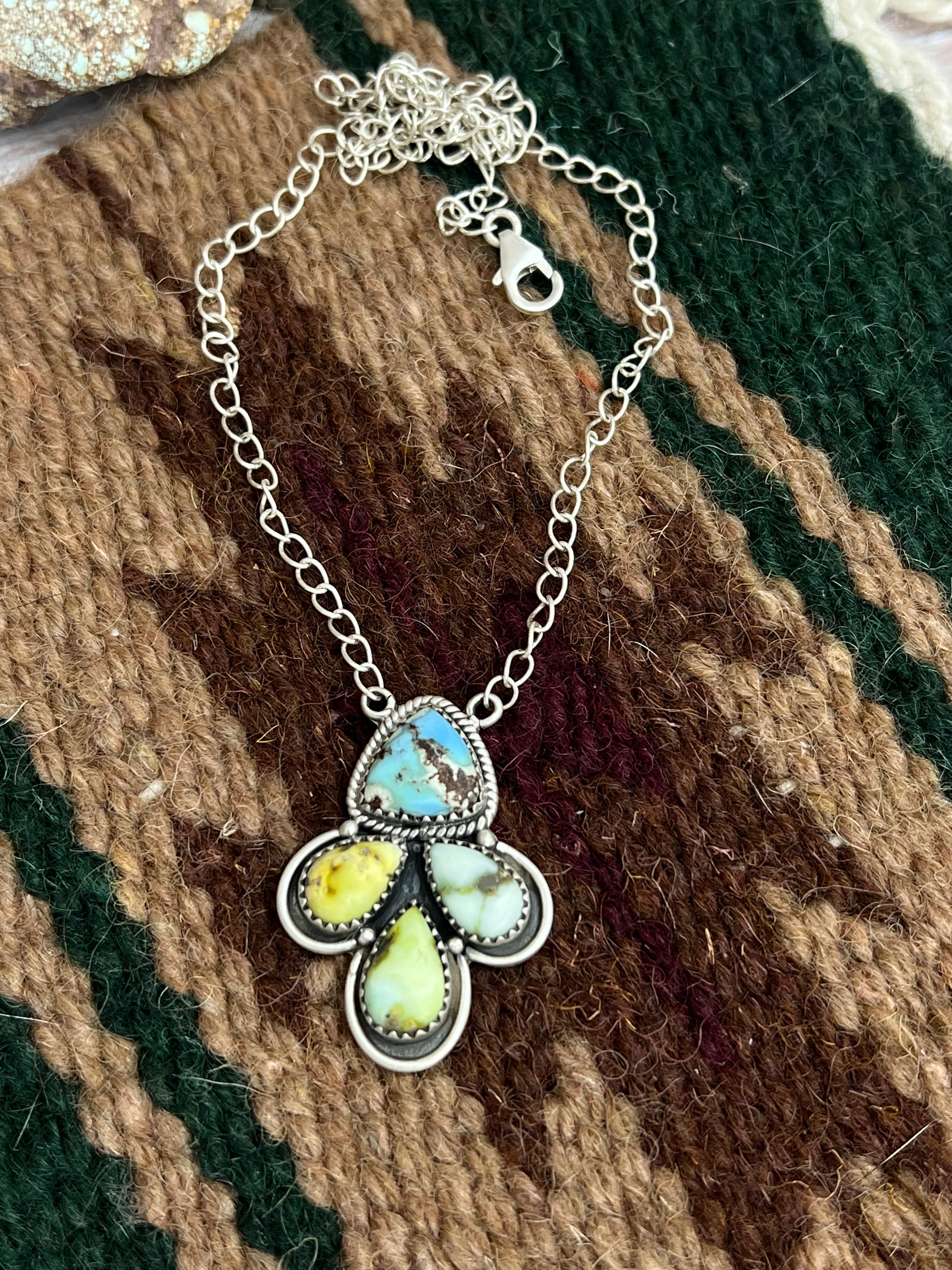 Handmade Sterling Silver Palomino, Golden Hills Turquoise Necklace with Signed Nizhoni