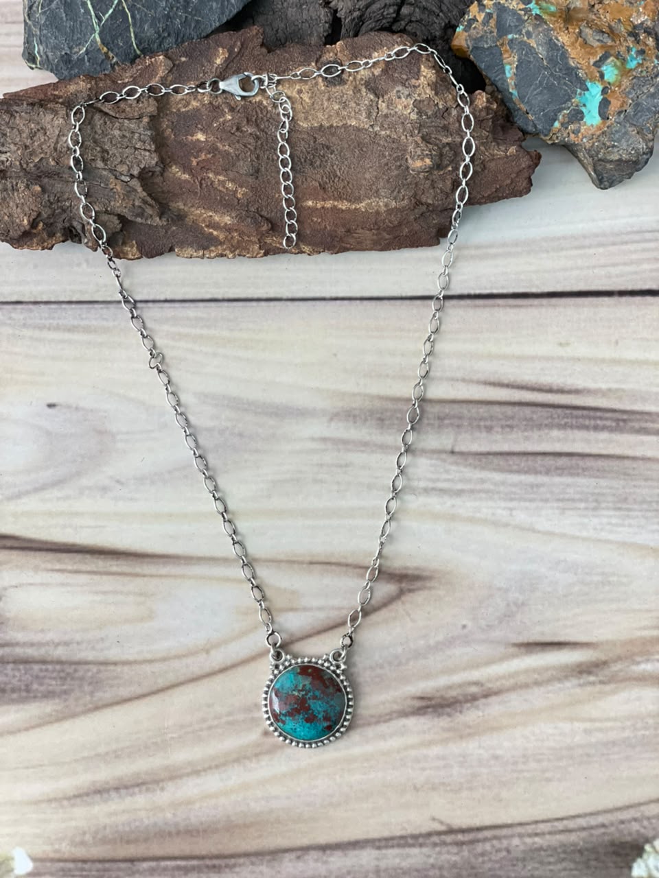 Handmade Sterling Silver Gem Silica Collection: Necklace Signed Nizhoni