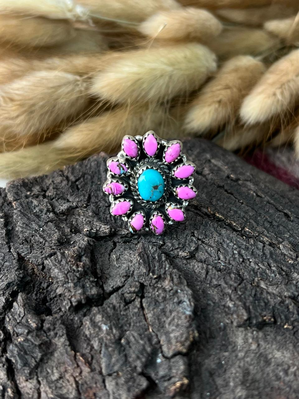 Handmade Sterling Silver White Water with Cotton Candy Adjustable Ring "Signed Nizhoni"