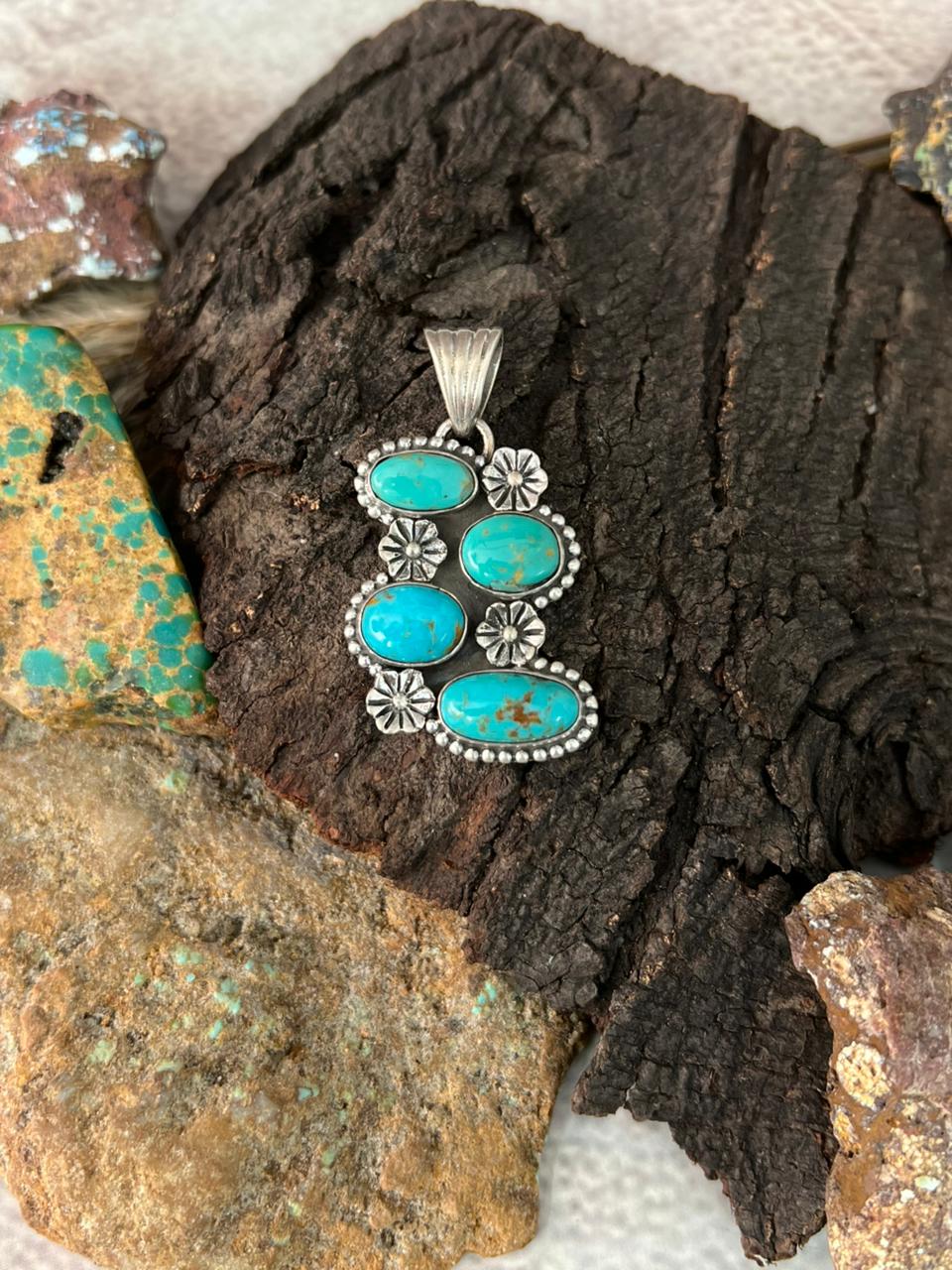 Handmade Sterling Silver Santa Maria Turquoise Pendant "Signed Nizhoni"