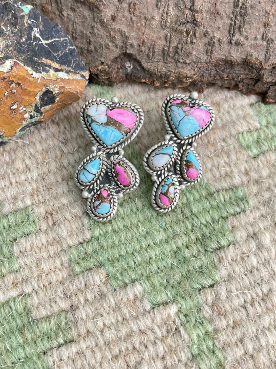 Handmade Sterling Silver Cotton Candy Post Studs Earrings "Signed Nizhoni"
