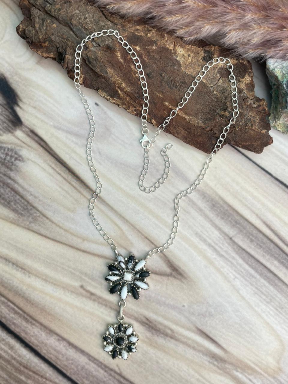 Handmade Sterling Silver White Buffalo Necklace Signed Nizhoni
