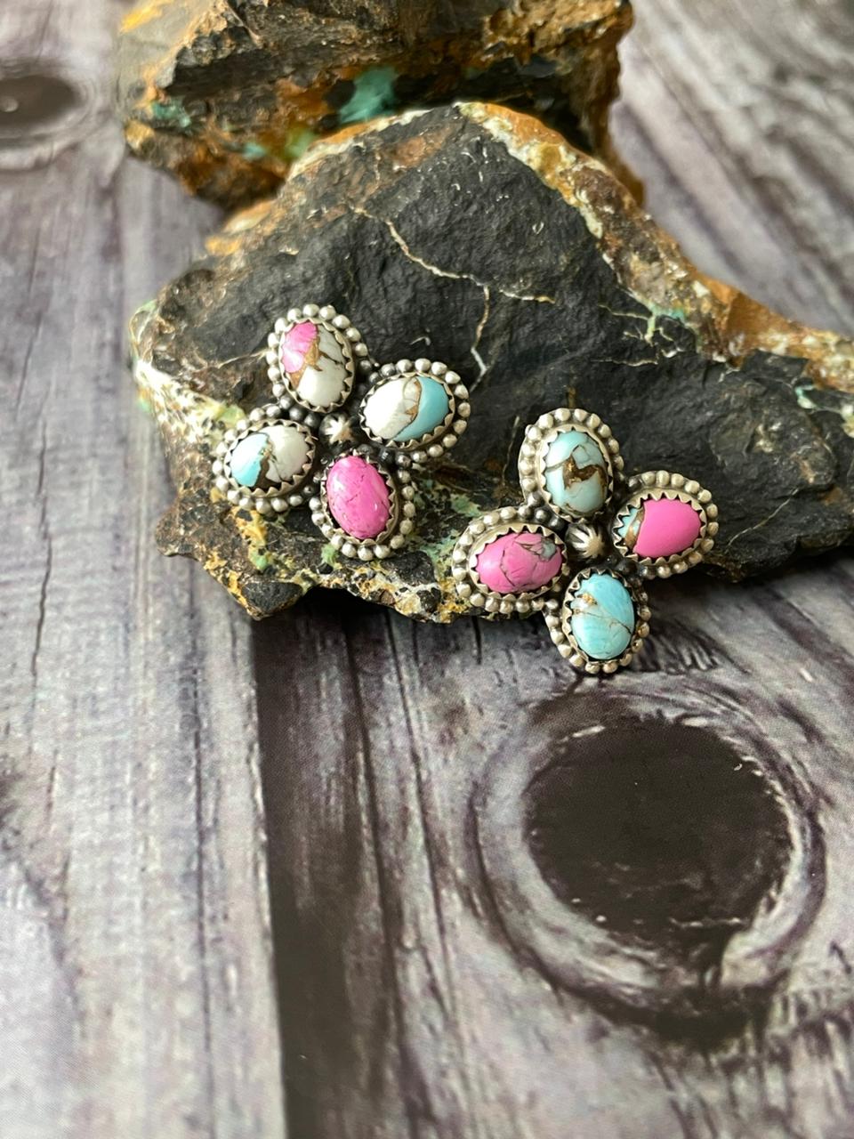 Handmade Sterling Silver Cotton Candy Post Studs Earrings "Signed Nizhoni"