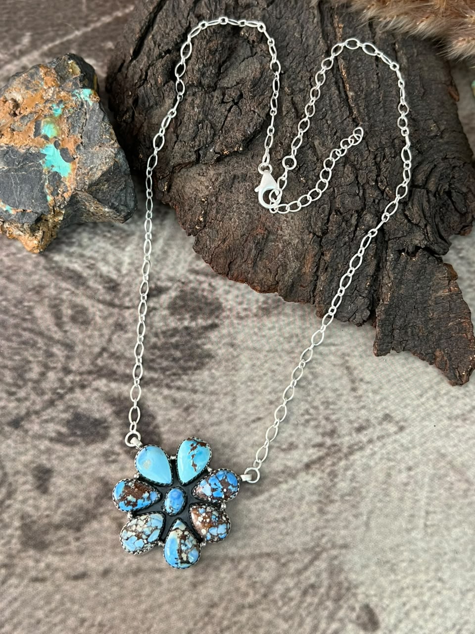 Handmade Sterling Silver Golden Hills Turquoise Necklace Signed Nizhoni