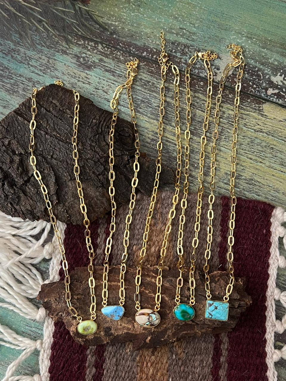 “The Golden Collection” The Grand Mesa Handmade Number 8 Turquoise with Gold Multi Stones Necklace