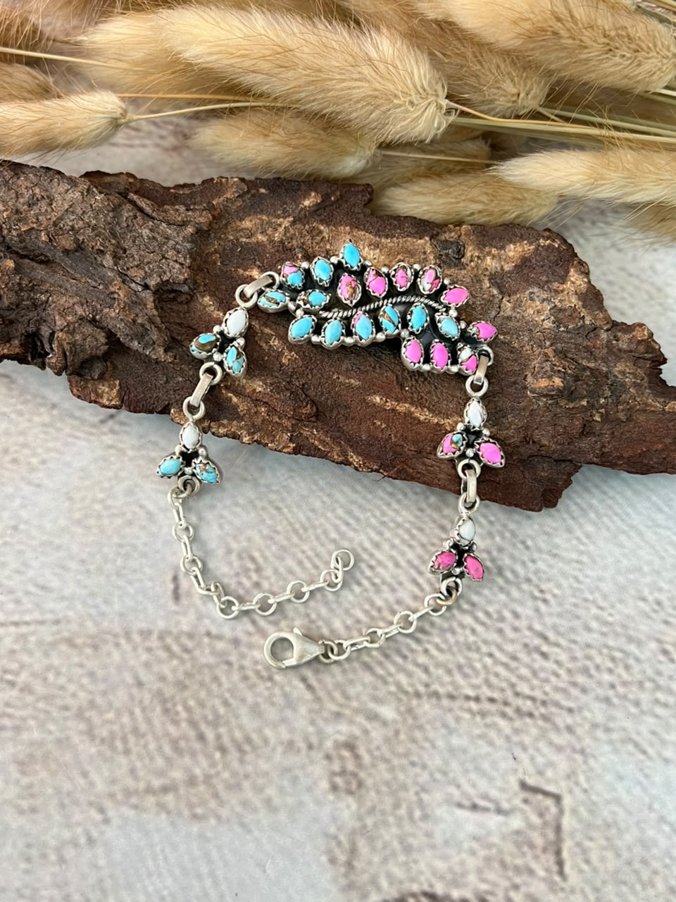 Handmade Sterling Silver Cotton Candy Chain Bracelet Signed Nizhoni