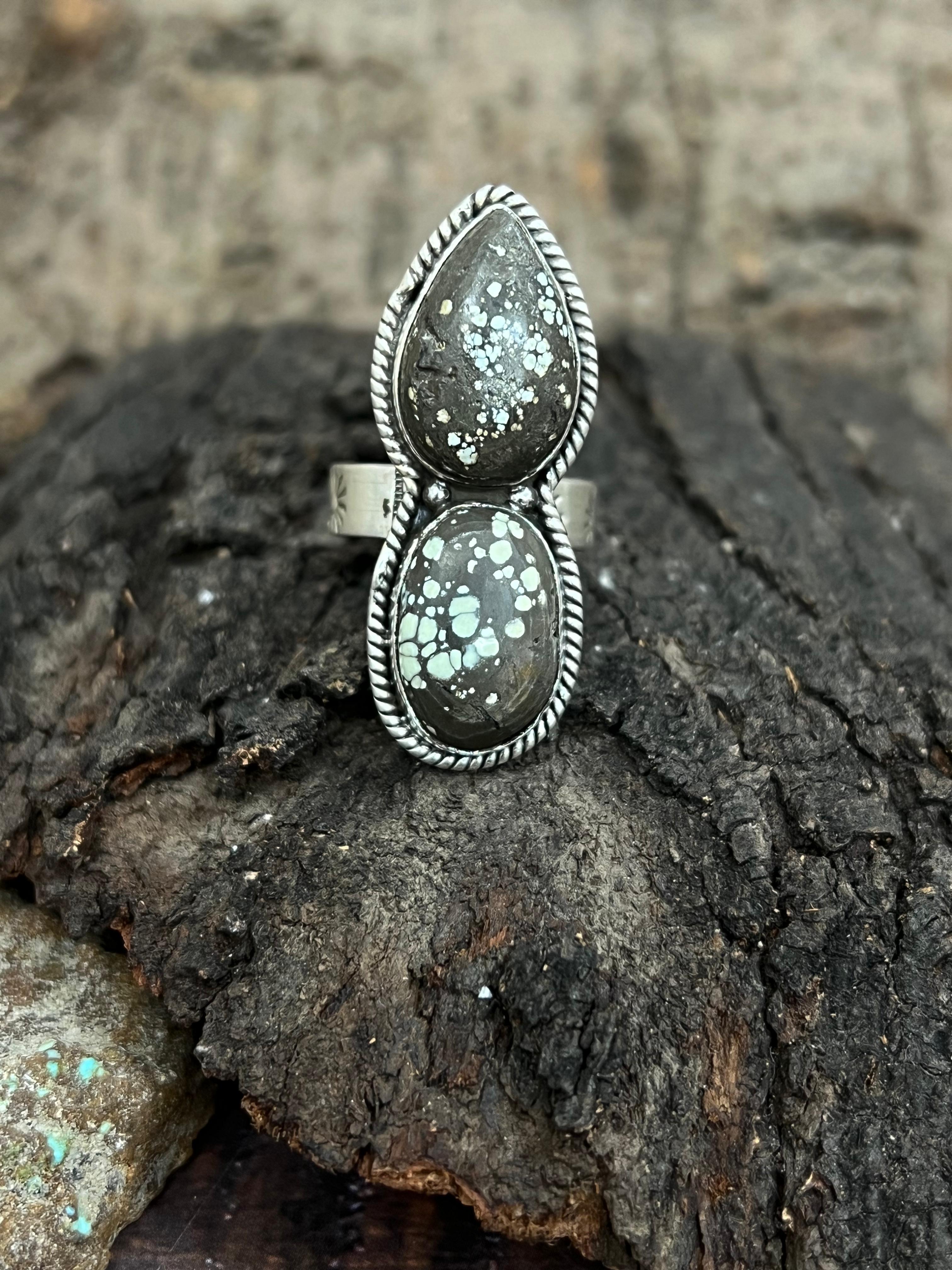 Handmade Sterling Silver Starfox Variscite Adjustable Ring Signed Nizhoni