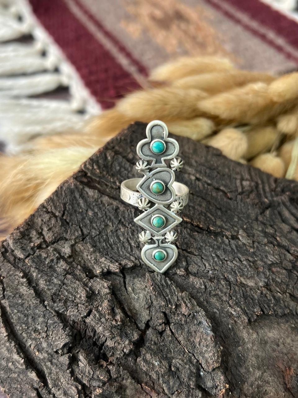 Handmade Sterling Silver Kingman Turquoise Adjustable Ring "Signed Nizhoni"