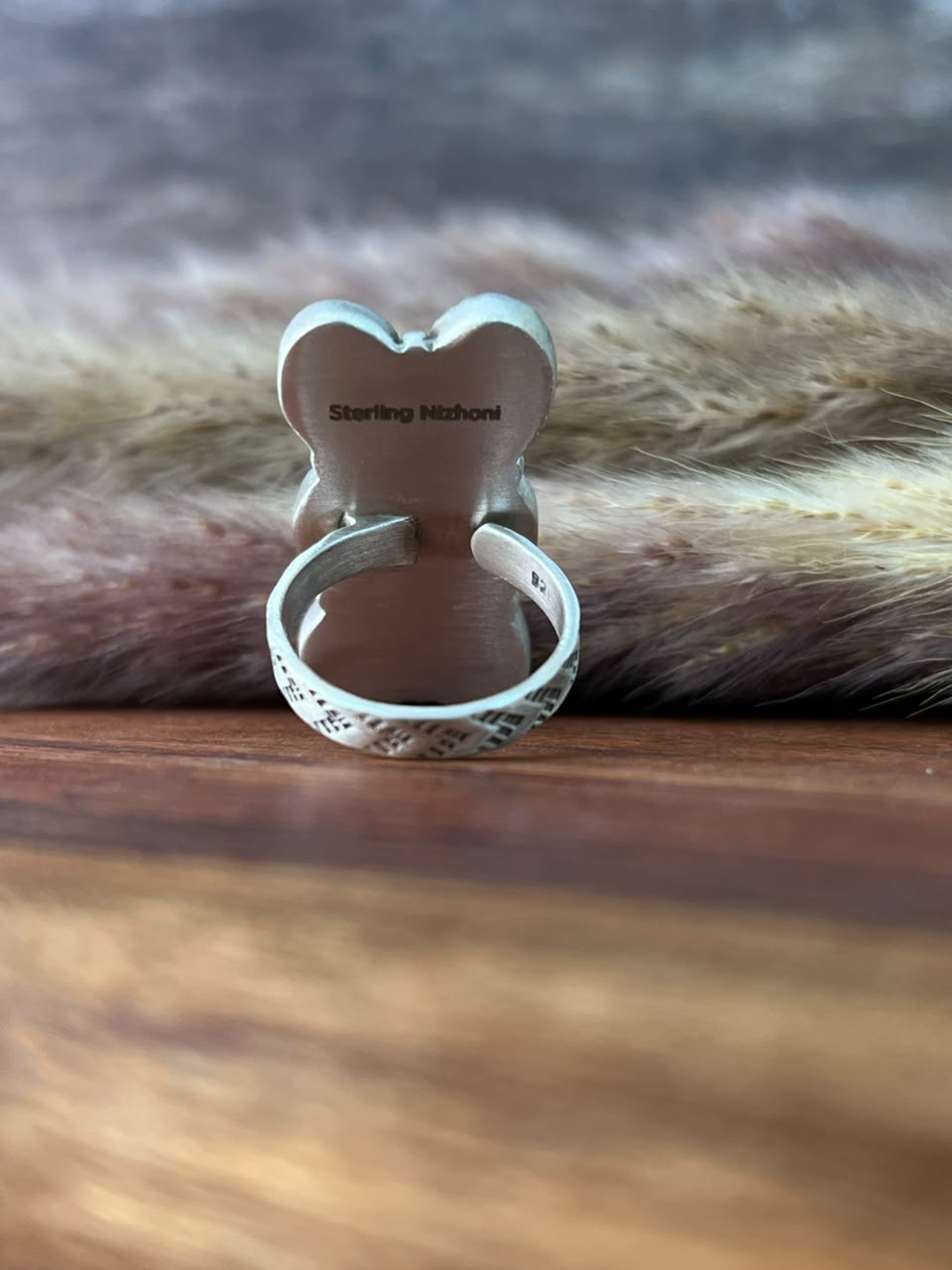 Handmade Sterling Silver Golden hills Turquoise Bar Adjustable Ring Signed Nizhoni