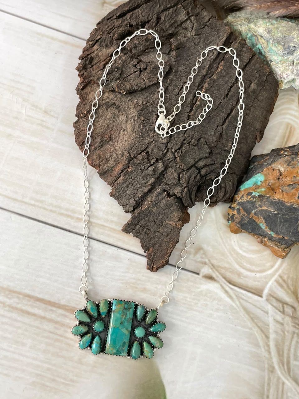 Handmade Sterling Silver Kingman Turquoise Necklace Signed Nizhoni