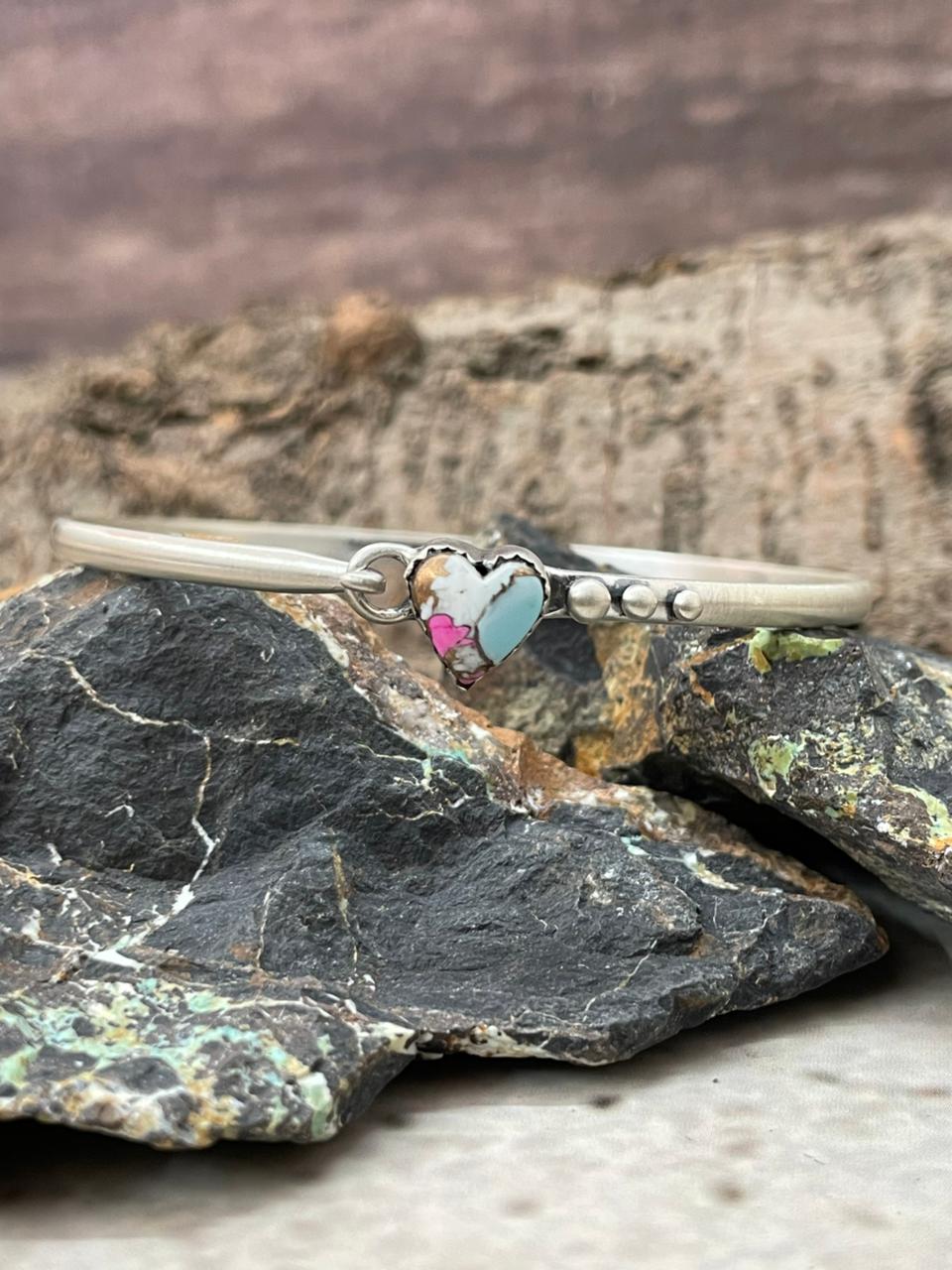 "Heart Collection" Handmade Sterling Silver Cotton Candy Bracelet "Signed Nizhoni"