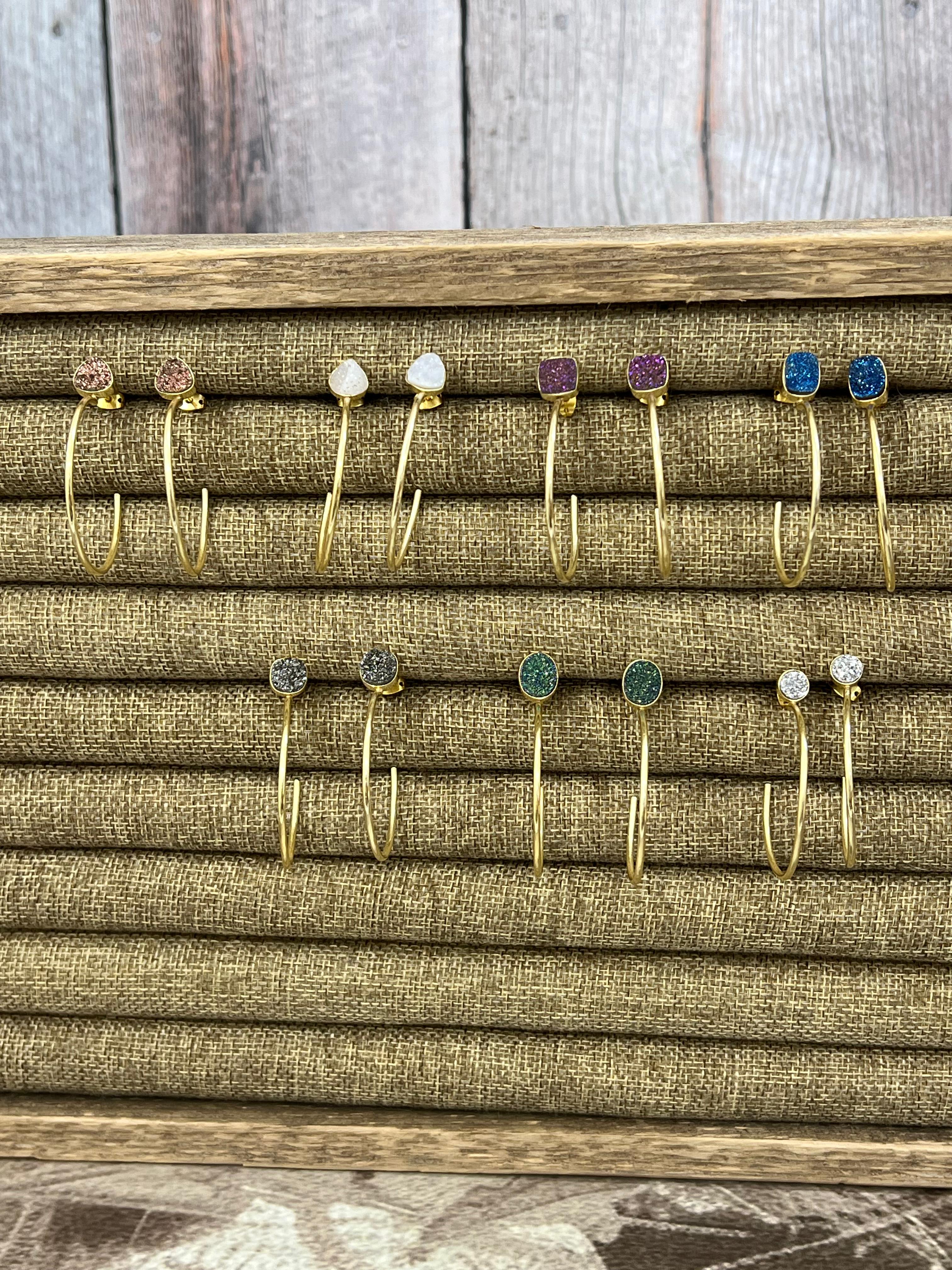 “The Boho Collection” Handmade Natural Druzy Open Hoop Earrings